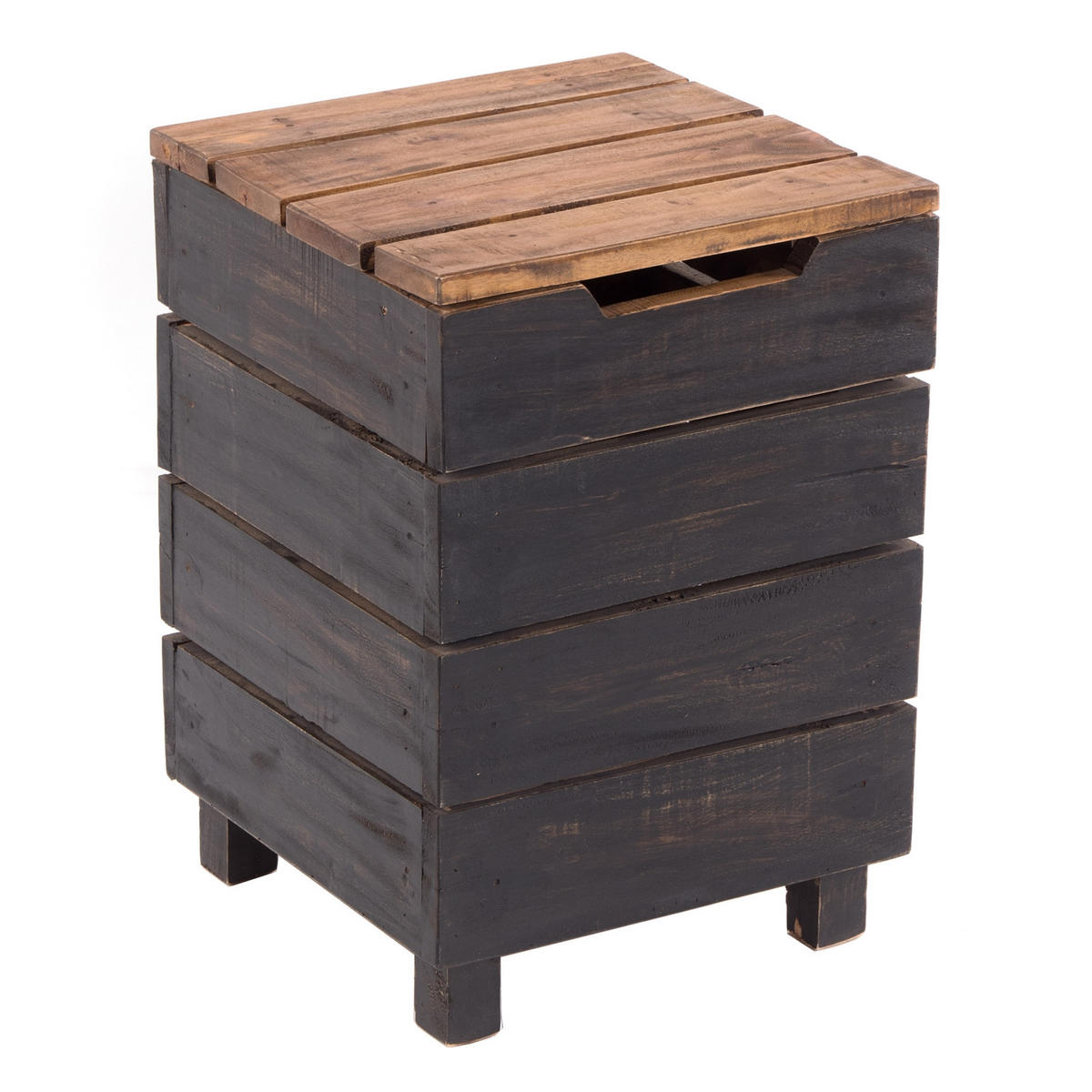 WÄSCHEKORB STORAGE 50 Massivholz, klappbarer Deckel 04 schwarz-natur - Graubraun, Holz (35/50/35cm) - DESIGN DELIGHTS