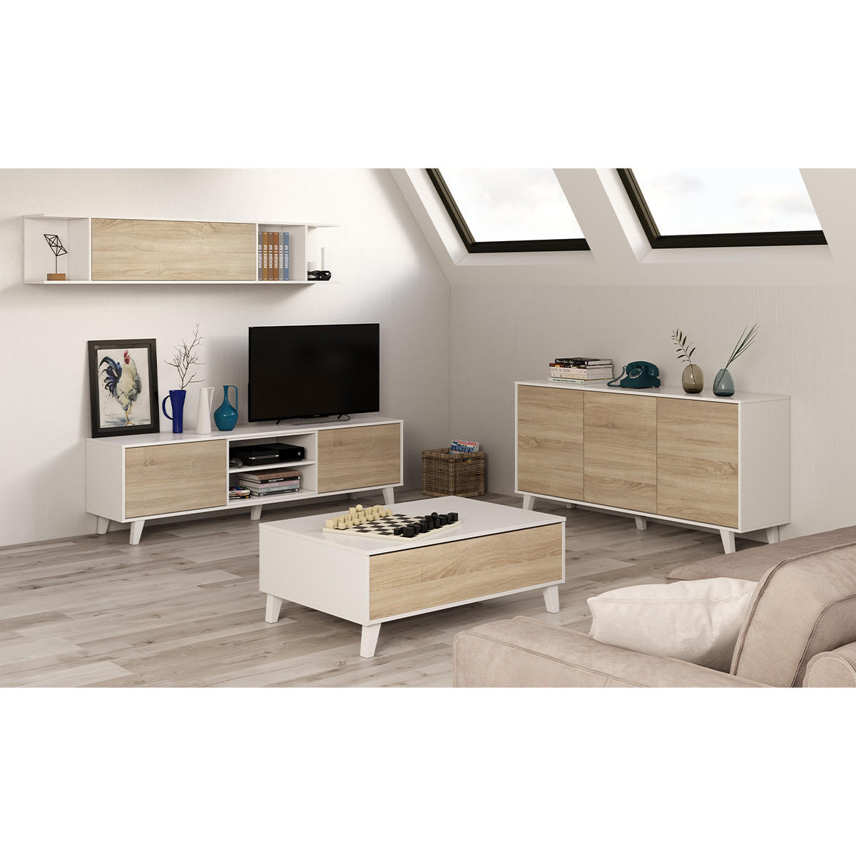 COUCHTISCH mit teilweise hochklappbarer Tischplatte L100 cm - Zaiken Plus - Weiß, Holzwerkstoff (100/68/38cm) - Calicosy