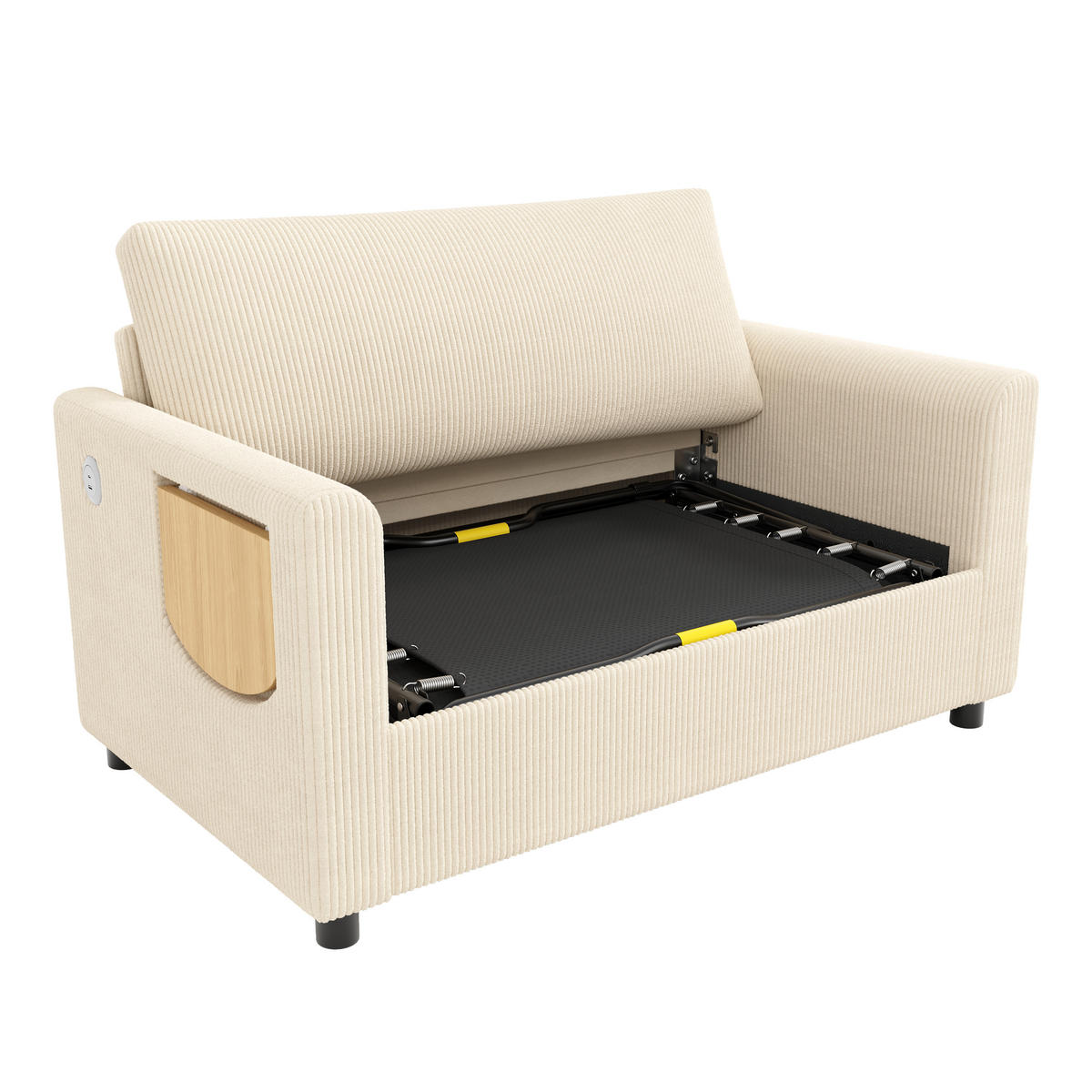 SCHLAFSOFA Beige 2 Sitzer USB Schlaffunktion Tisch Kissen - Beige, Textil (82/84/134cm) - FLIEKS