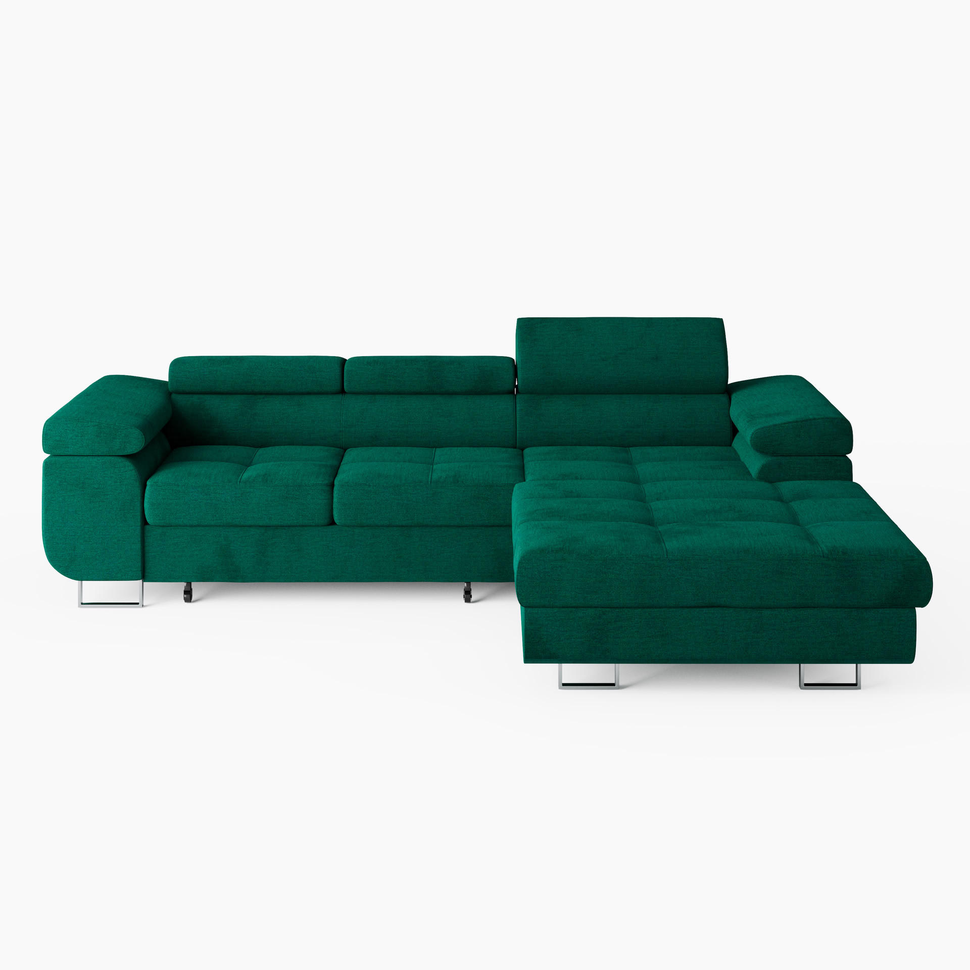 ECKSOFA VEMO CORE Rechts Dunkelgrün Velours-Stoff mit Schlaffunktion und Bettkasten - Dunkelgrün, Holz/Metall (280/205cm) - Barchello