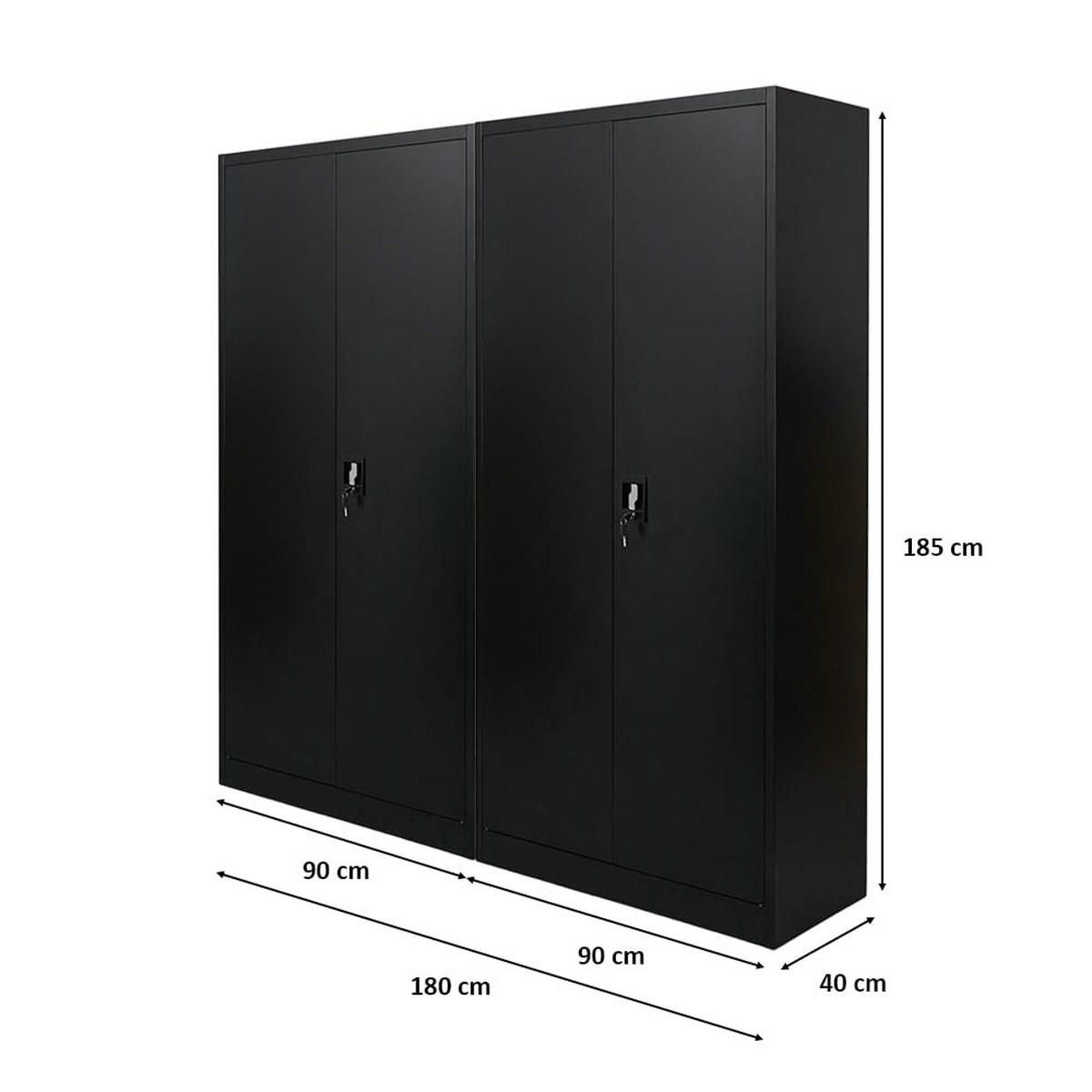 FLÜGELTÜRENSCHRANK Elephant 2er-Set 185x90x40cm 4 Fachböden Fertig aufgebaut Schwarz - Schwarz, Metall (180/185/40cm) - PROREGAL