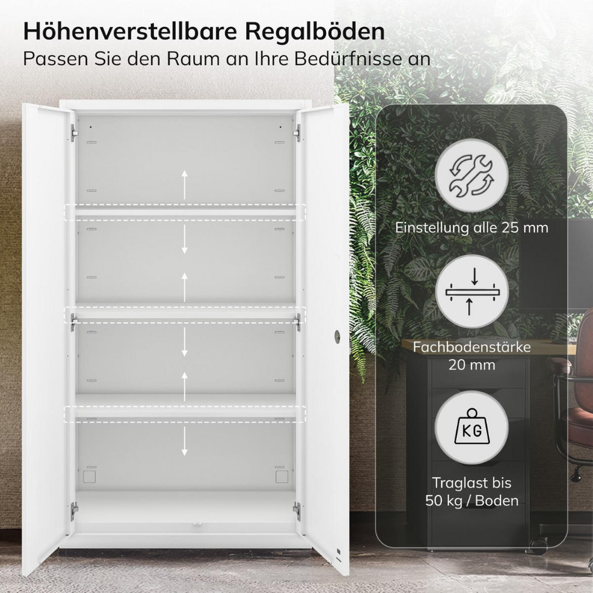METALLSCHRANK mit Doppel-Schublade MEGAN 195x90x40cm Weiß - Weiß, Metall (90/195/40cm) - Jan Nowak