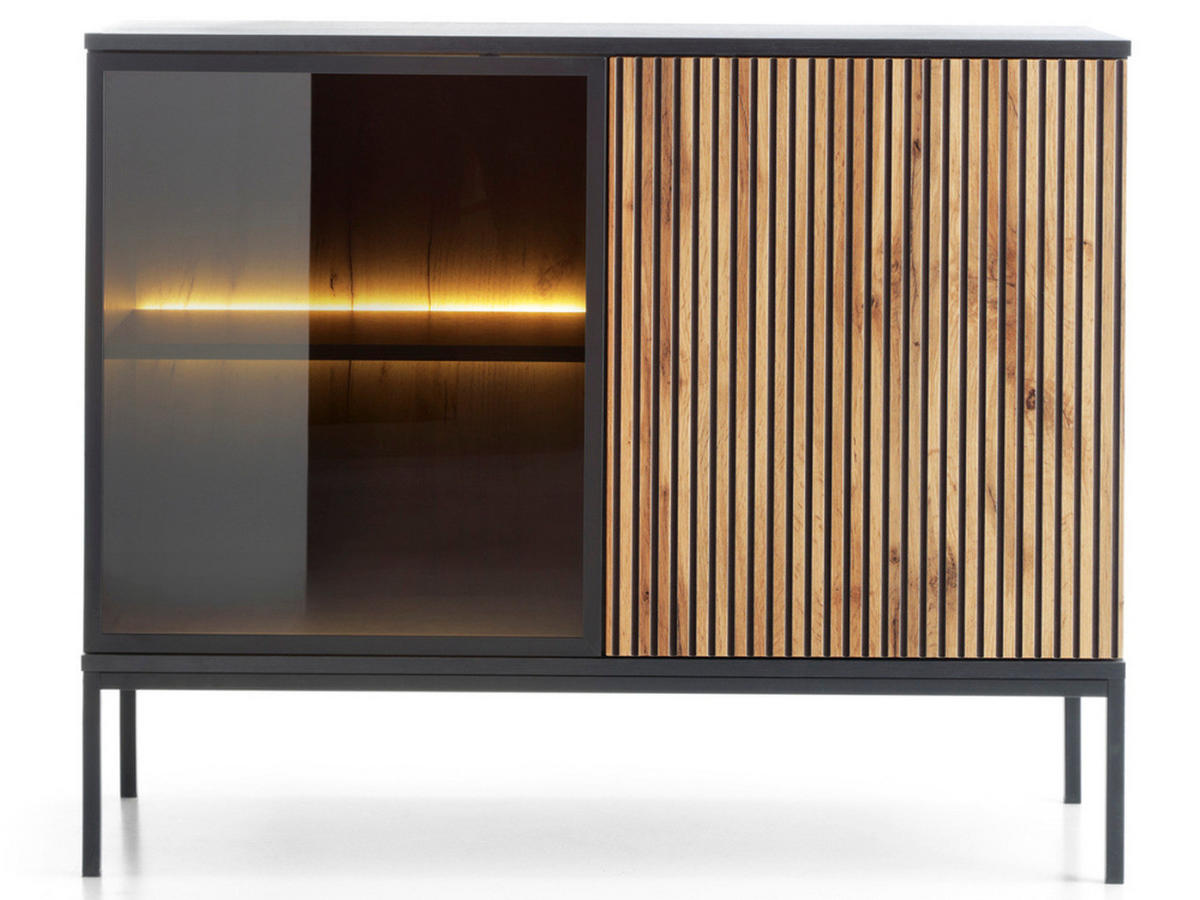 KOMMODE Graphit, Wotan Eichefraben 104/83/39 cm Deo - Eiche Wotan/Schwarz, Glas/Holz (104/85/39cm) - Graingold