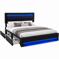 POLSTERBETT mit USB, LED und 4 Schubladen 140x200 cm PU Schwarz - Schwarz, Metall (140/200cm) - Meubliv