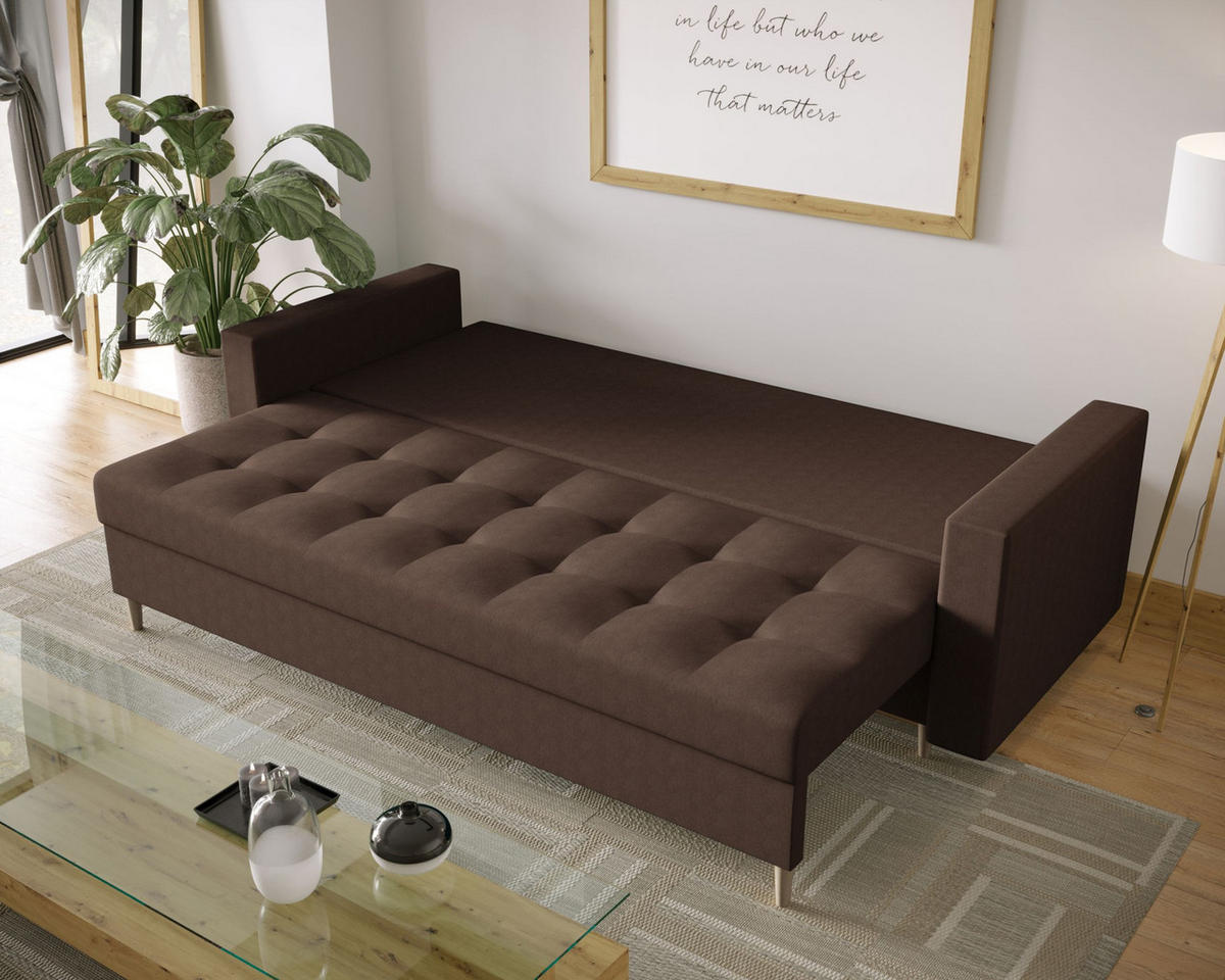SOFA SKANDI mit Schlaffunktion COSMIC 800 mit Stauraum - Braun, Textil (90/88/232cm) - Bedante