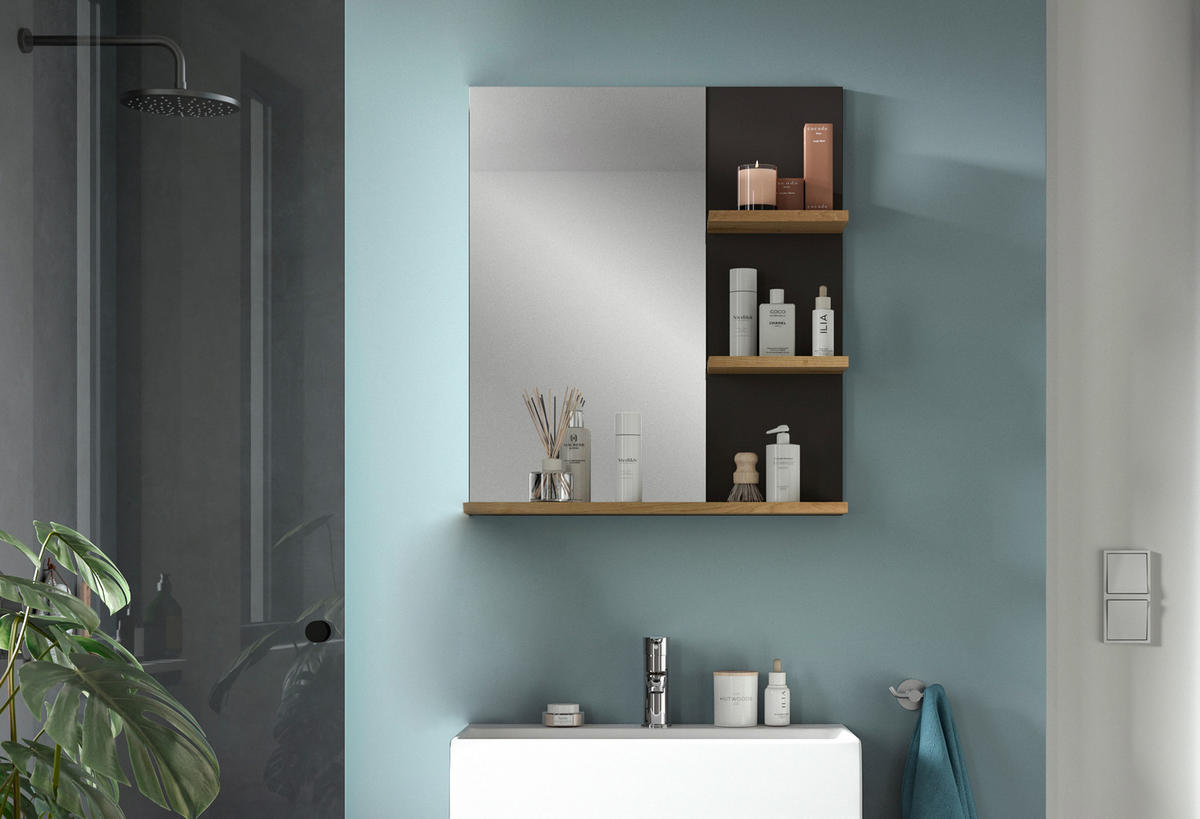 SPIEGEL Nova Bad in Basalt grau Nachbildung und Artisan Nachbildung B/H/T: 63x73x16 cm - Grau, Holzwerkstoff (63/73/16cm)