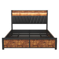 METALLBETT 180x200 cm mit Kopfteil, 4 Schubladen, LED, USB - Schwarz, Holz (180/200cm)