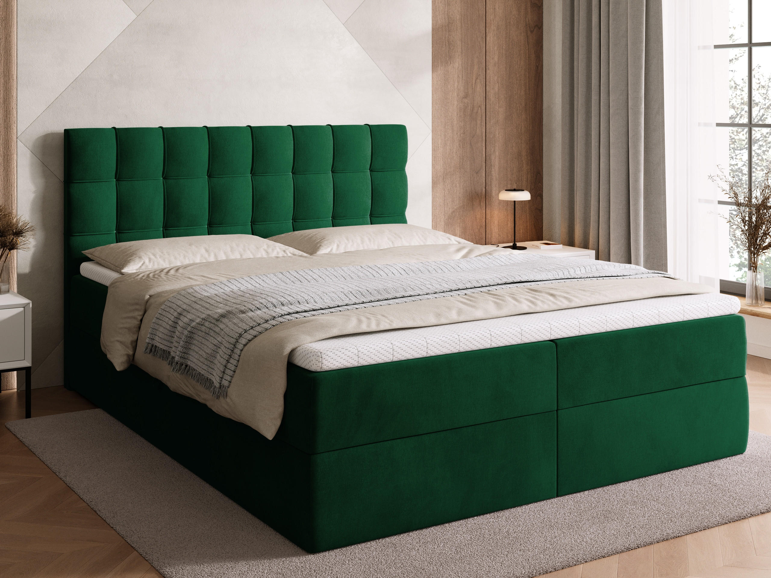 BOXBETT Detroit mit Topper 160/200 Grün - Grün, Holzwerkstoff/Textil (160/200cm) - Bromarkt