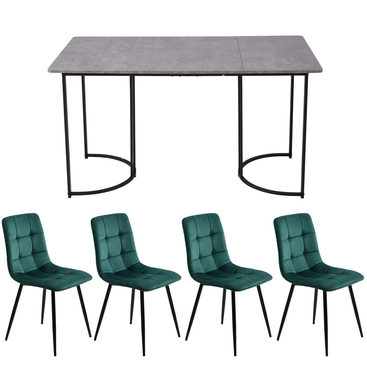 ESSGRUPPE DE-38979 140/80 cm Tisch mit 4 Stühlen Dunkelgrün - Dunkelgrün, Holzwerkstoff (140/75/80cm) - ComfortXL