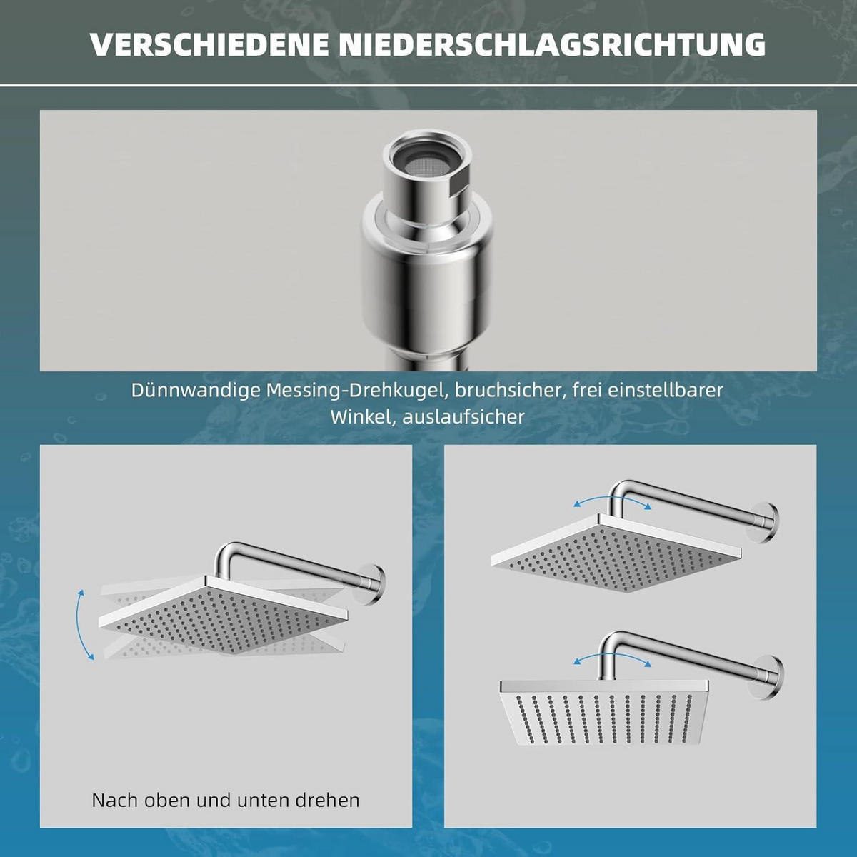 REGENBRAUSE Duschkopf 300 x 300 mm Eckig Edelstahl Chrom - Silberfarben, Metall (30/12.7/30cm)