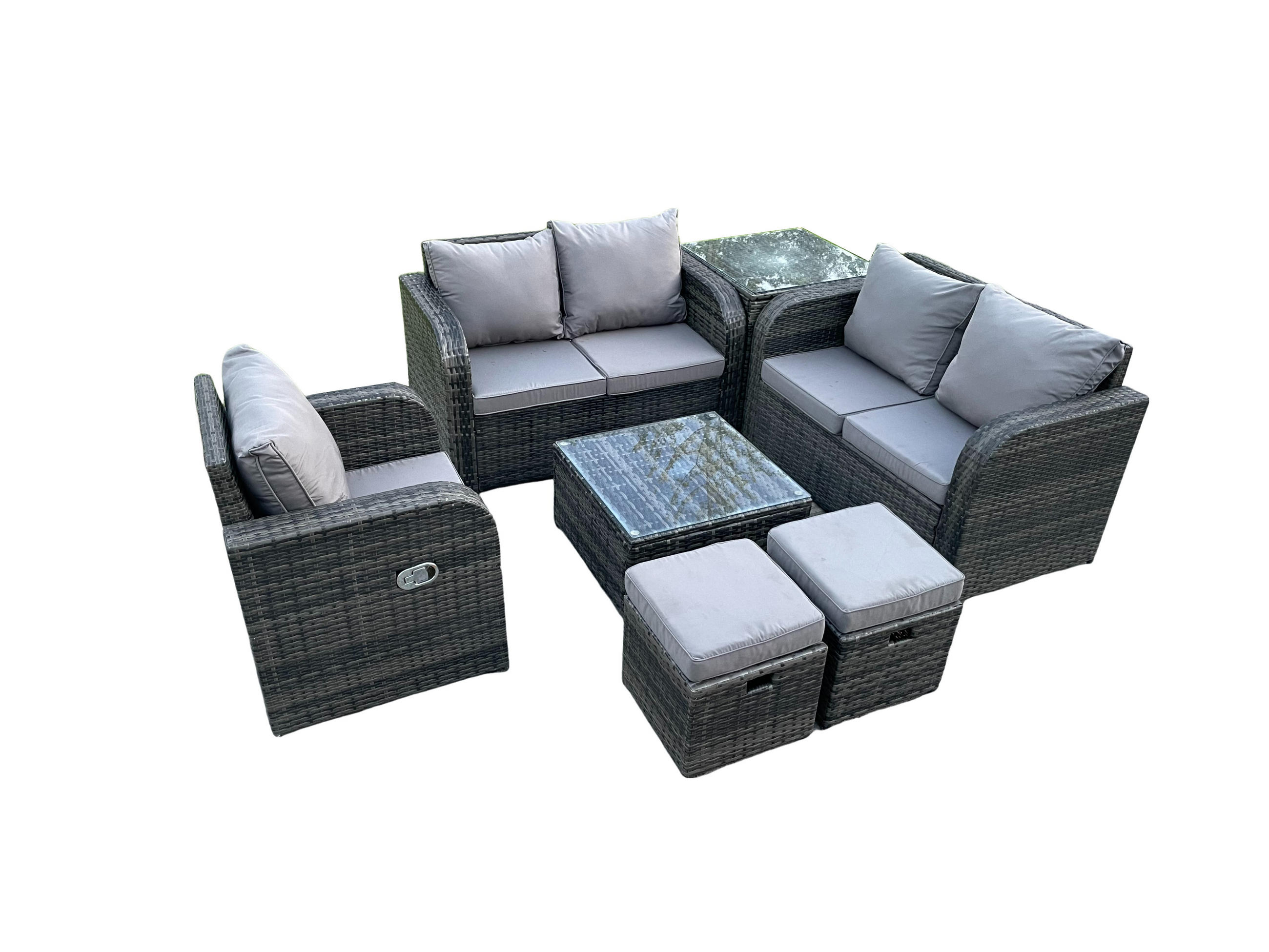 LOUNGEGARNITUR Polyrattan Dunkelgrau 7-Sitzer - Dunkelgrau, Metall - Fimous