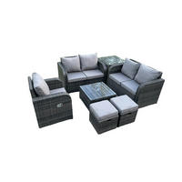 LOUNGEGARNITUR Polyrattan Dunkelgrau 7-Sitzer - Dunkelgrau, Metall - Fimous