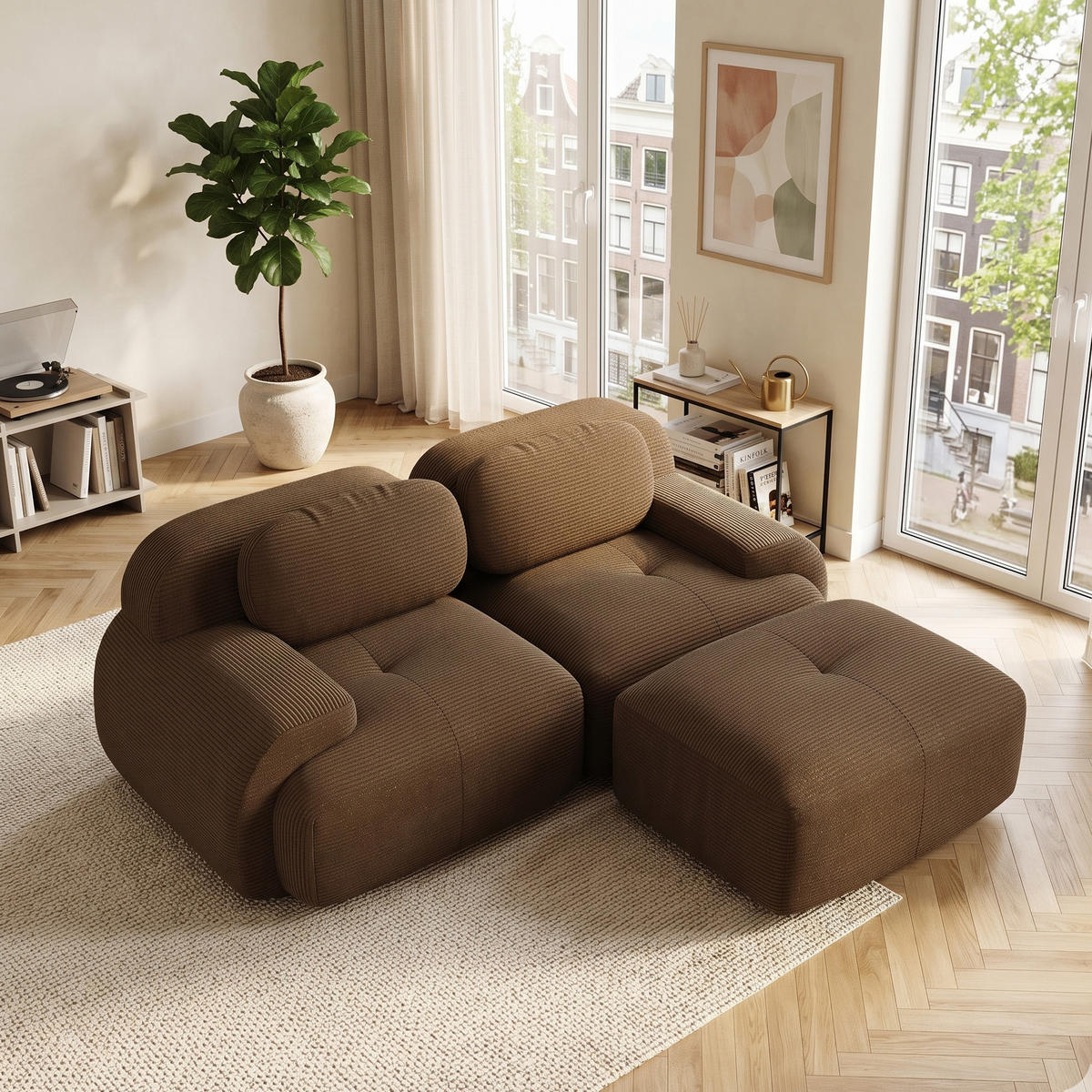 ROHOVÁ POHOVKA modulární bezrámová manšestrová pohovka 2místná - hnědá, textil (208/178cm) - Urban Meuble