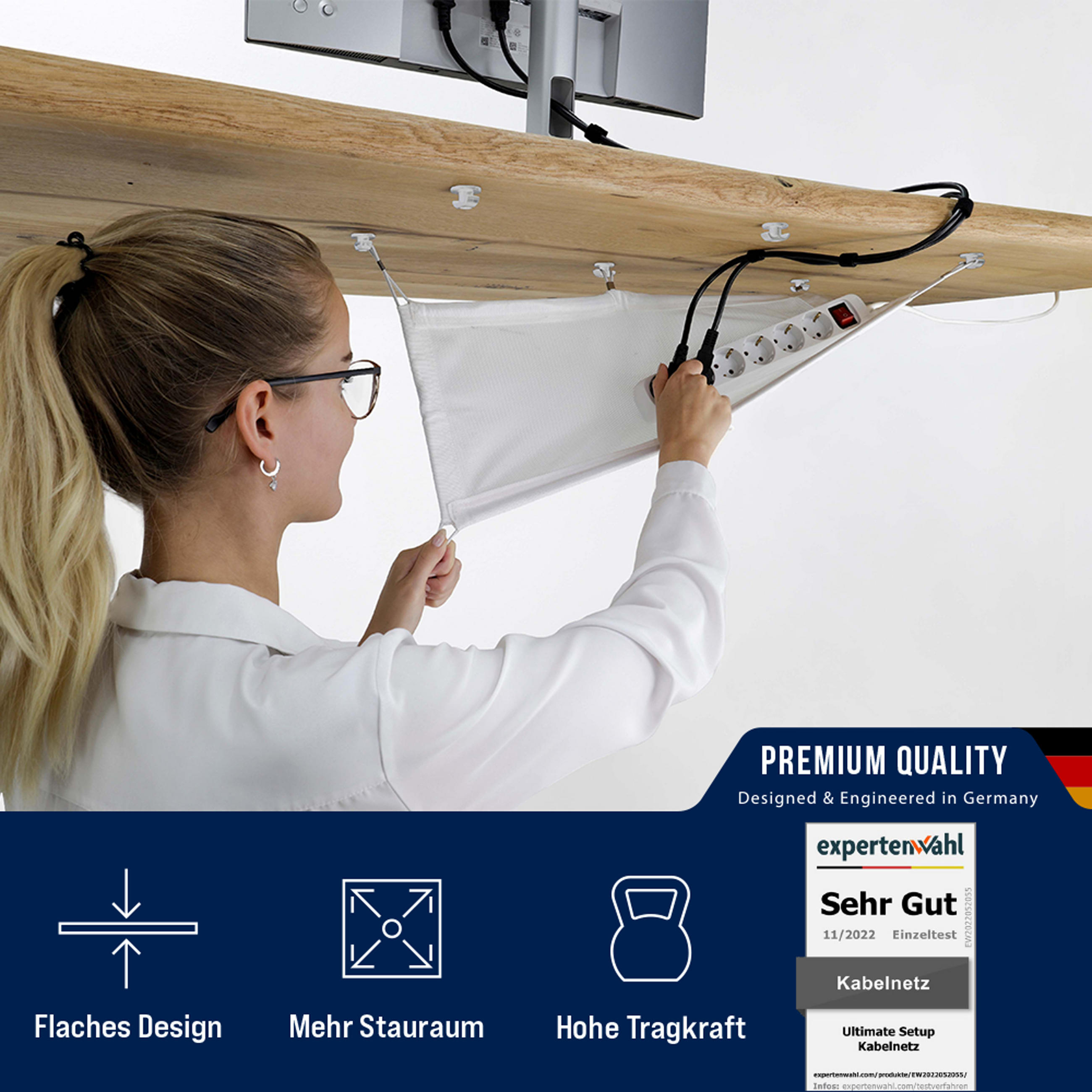 KABELMANAGEMENT Netz für den Schreibtisch, weiß - Weiß, Kunststoff (24/63.5/0.25cm) - Ultimate Setup