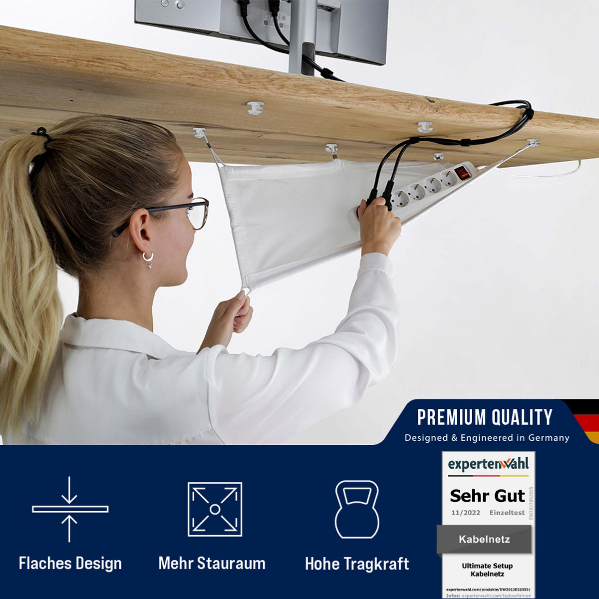 KABELMANAGEMENT Netz für den Schreibtisch, weiß - Weiß, Kunststoff (24/63.5/0.25cm) - Ultimate Setup