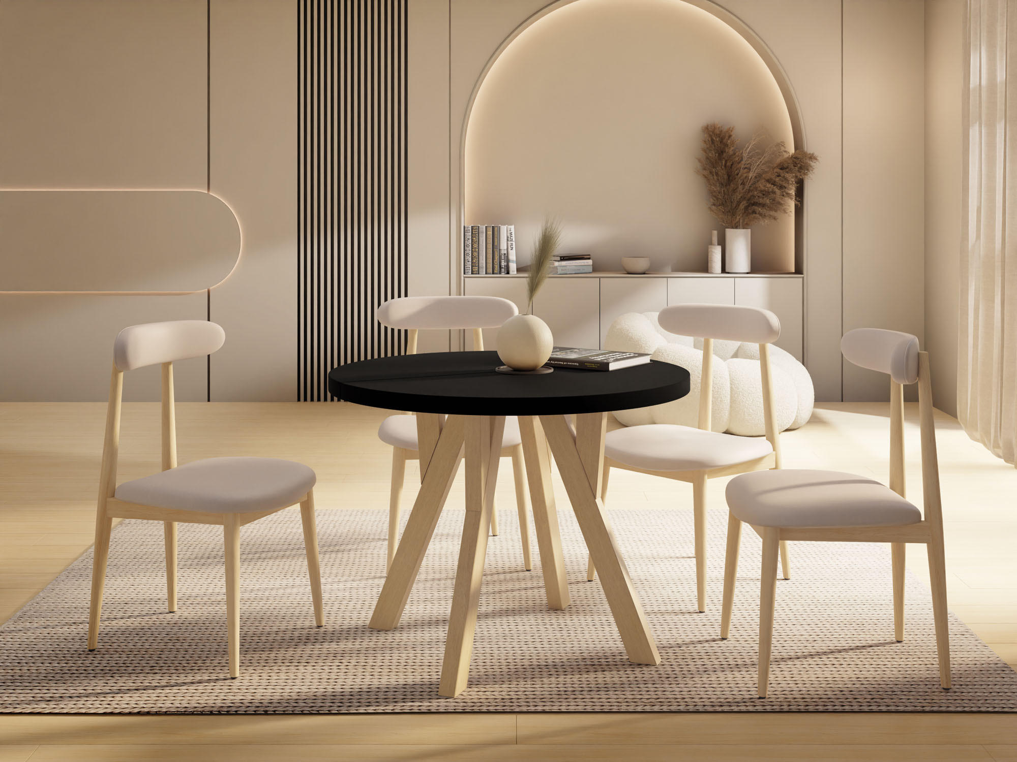 ESSTISCH Avero runder ausziehbarer, Schwarz 90-190/90/77 cm - Hellbraun/Schwarz, Holz/Holzwerkstoff (90/90/77cm) - WFL GROUP