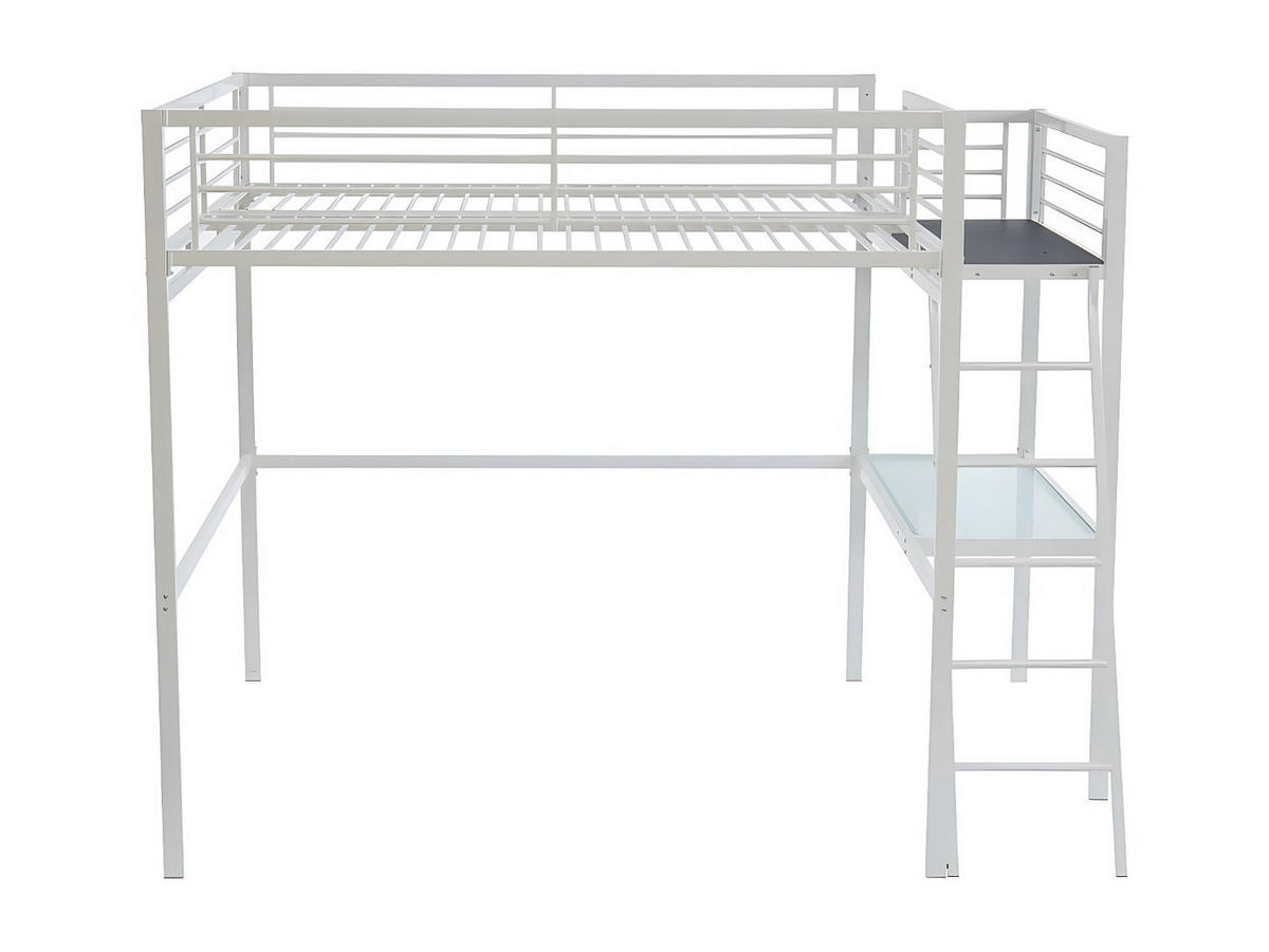 HOCHBETT mit Schreibtisch - 140 x 190 cm - Weiß - CASUAL II - Weiß, Metall - Vente-Unique