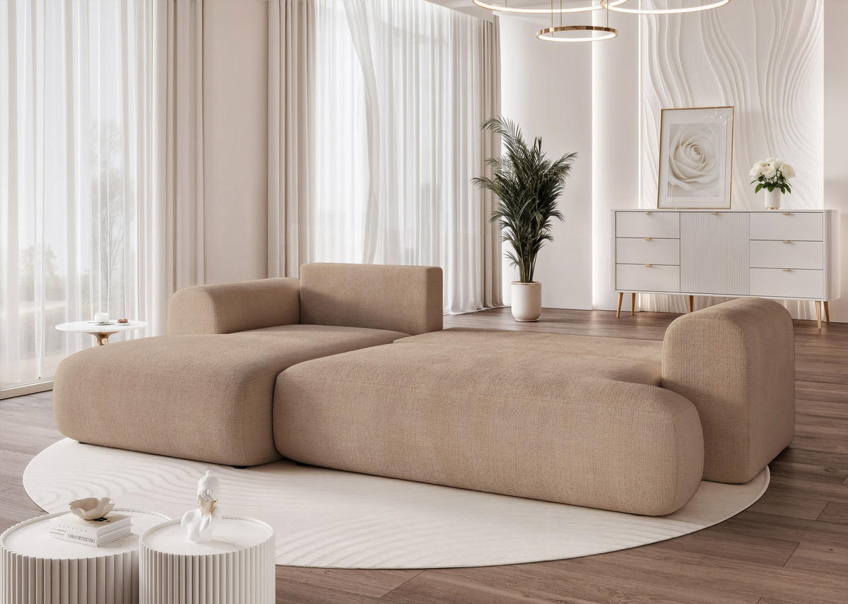 ECKSOFA BLOOM mit Schlaffunktion und Bettkasten Beige - Beige, Holzwerkstoff/Kunststoff (263/150cm) - Idohome