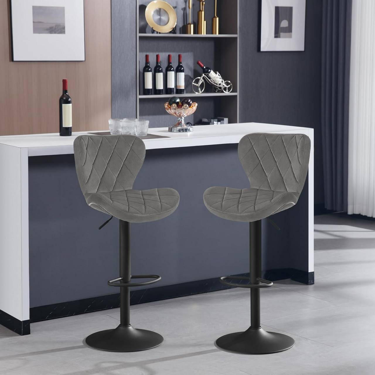 BARHOCKER Samt, Metallgestell, Dunkelgrau - Dunkelgrau/Schwarz, Textil/Metall (47/89/54cm) - Woltu