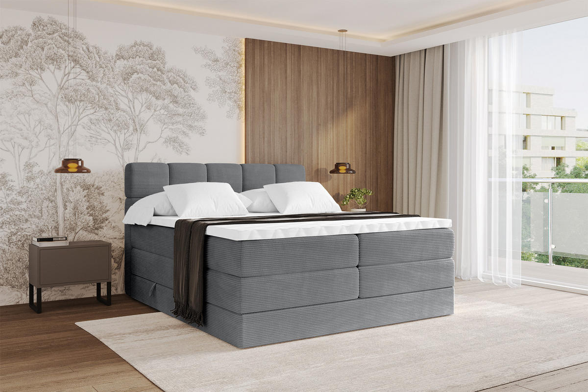 BOXBETT mit Matratze H3/H4 - FAMA KING - 160x200 cm Dunkelgrau Poso - Taupe, Holzwerkstoff (160/200cm) - ALTDECOR