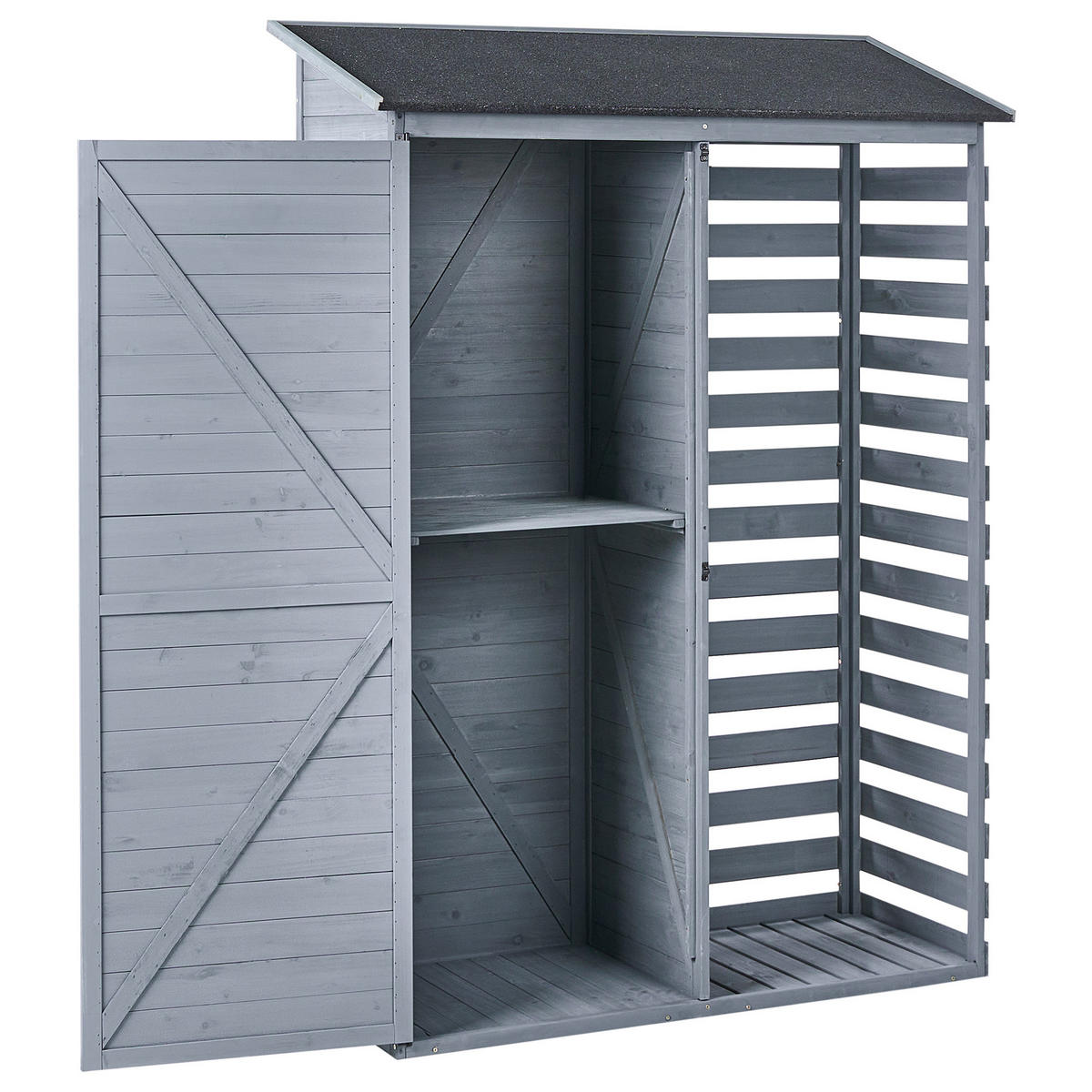 ȘOPRON PENTRU UNELTE 130 cm 57 cm gri Cengio - gri închis/negru, lemn (130/180/57cm) - Beliani