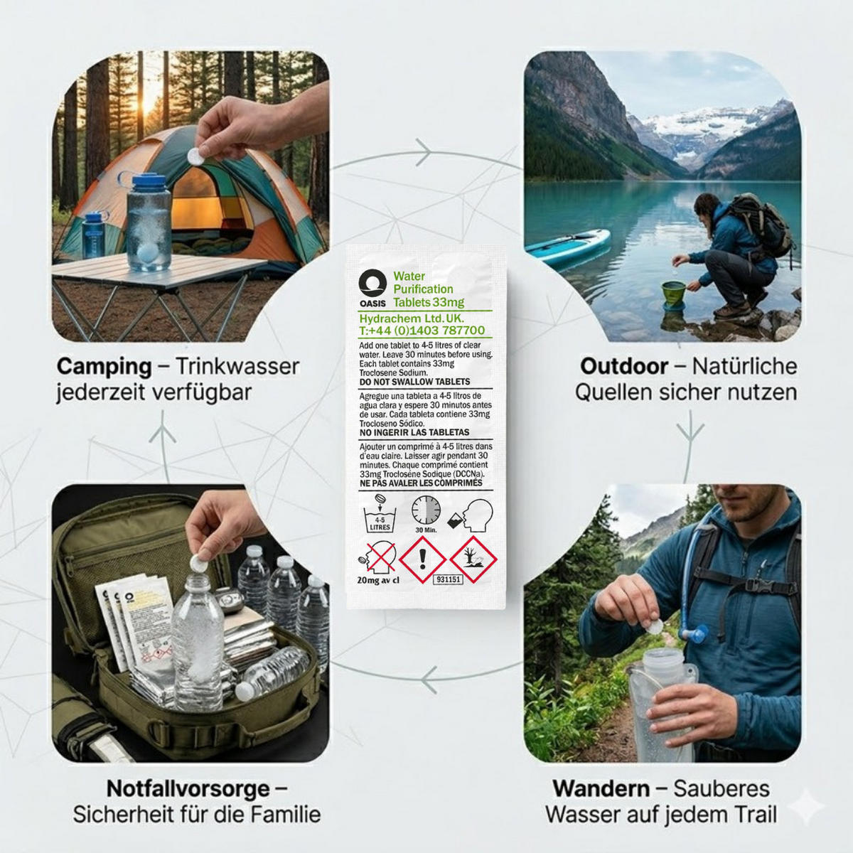 WASSERAUFBEREITUNGSTABLETTEN 150 Stk inkl. 10L Faltkanister Camping Outdoor Trinkwasser - Weiß, Kunststoff (20/25/11cm) - JUNG