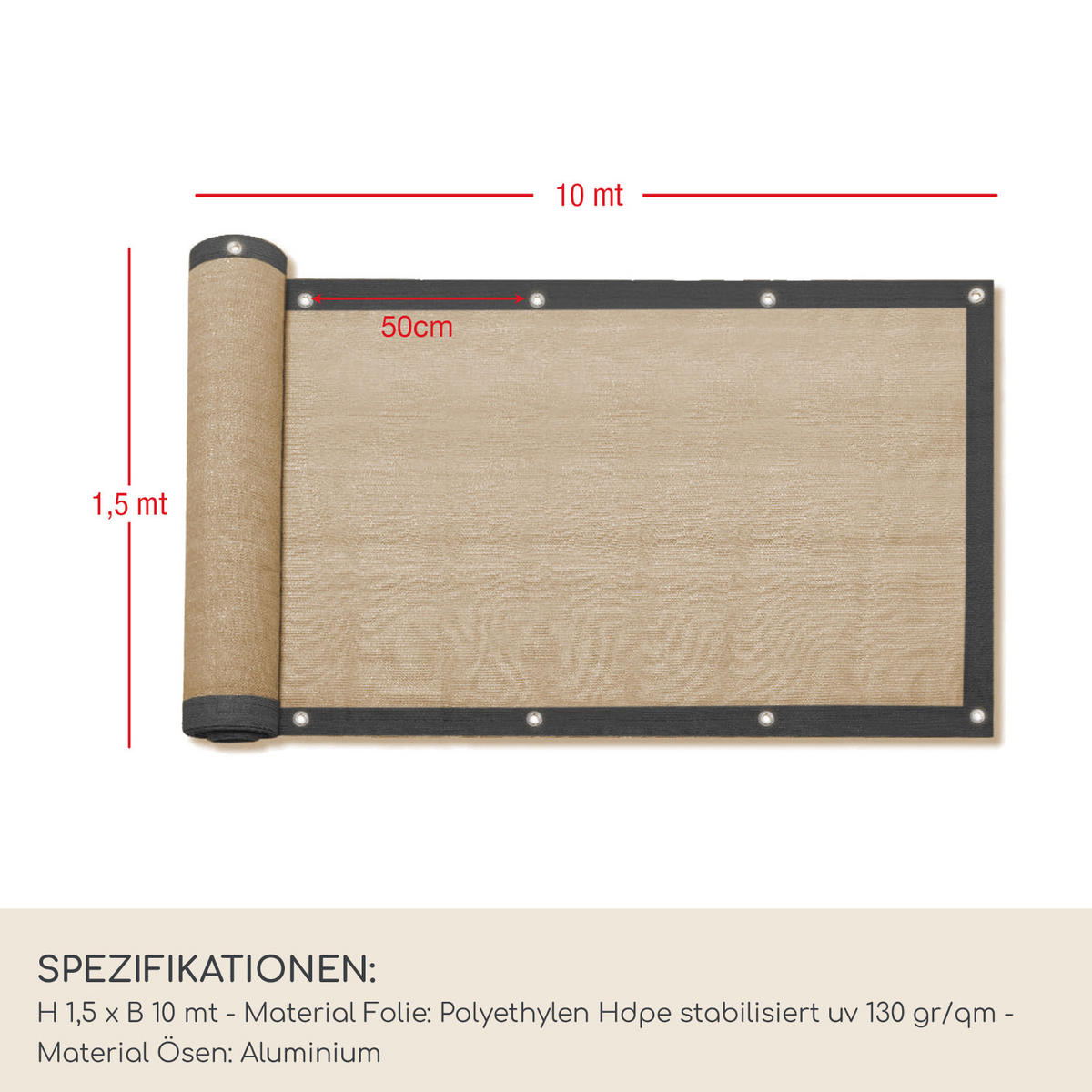 BALKONABDECKUNG Beige 100/1/150 cm - Beige, Kunststoff (1/150cm) - Mobili Rebecca