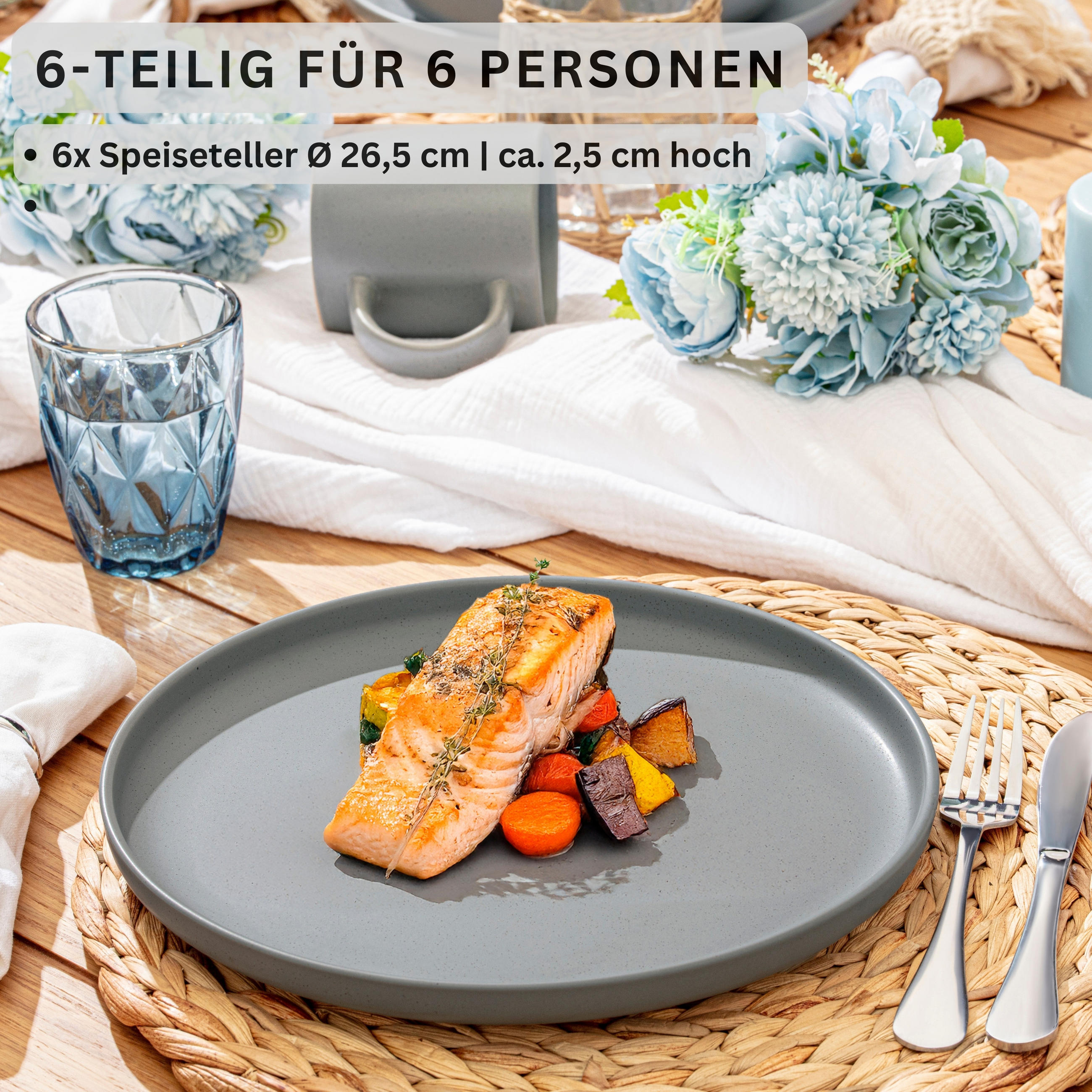 SPEISETELLER LEEDS SHADOW - 6 teilig aus Steingut - Grau, Stein (26.5cm) - Sänger