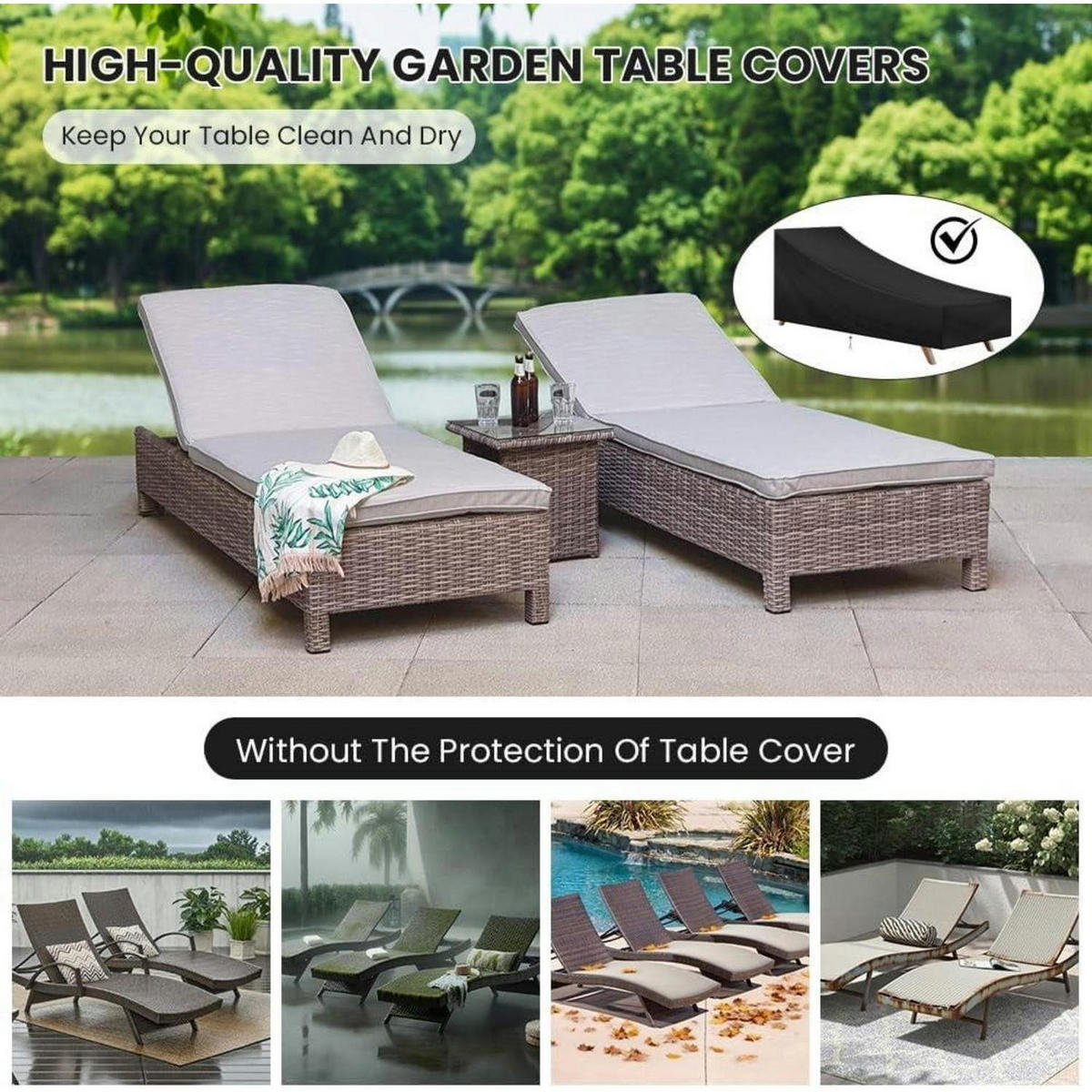 GARTENLIEGE Abdeckung 200 x 70 x 40/75 cm Wasserdicht UV-Schutz - Schwarz, Kunststoff (70/75/200cm)