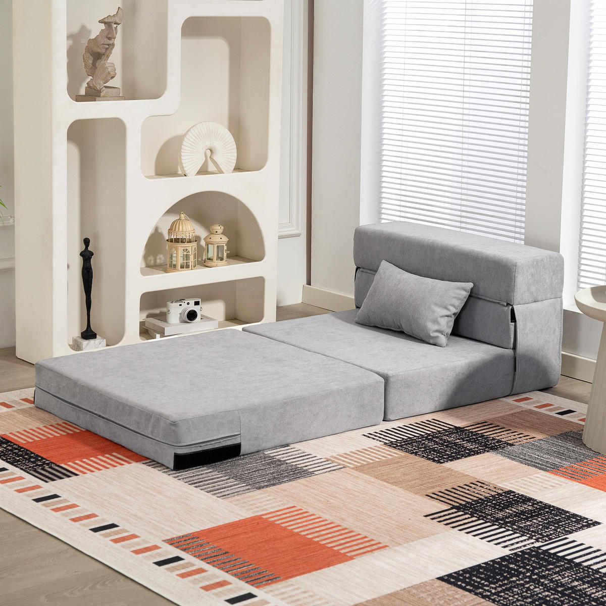 3 in 1 Schlafsessel, klappbares Schlafsofa mit Bettfunktion, Lendenkissen - Hellgrau, Kunststoff (80/15/210cm) - HOMCOM