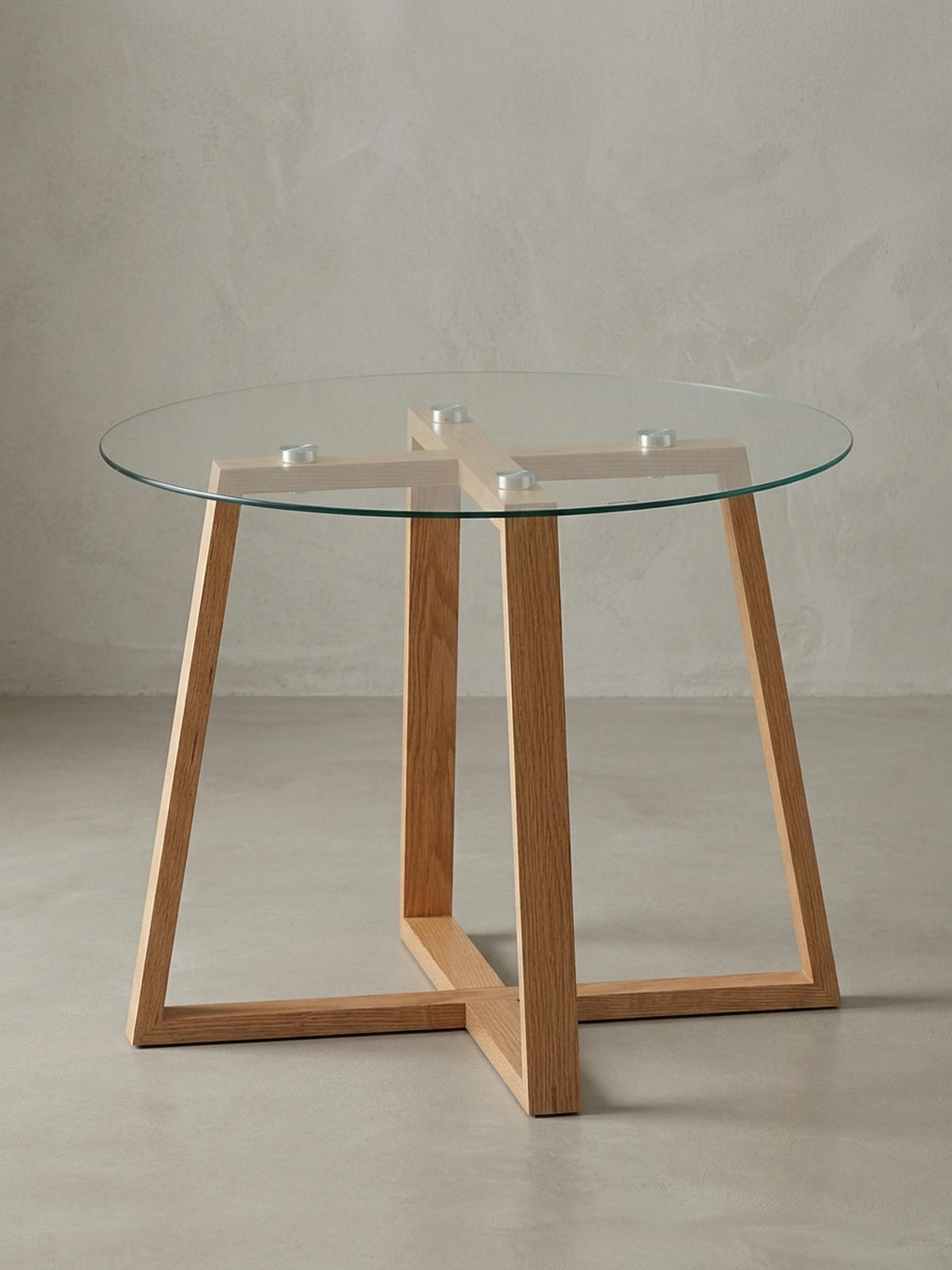 COUCHTISCH Eiche massiv mit Glasplatte, modernes Design, überkreuztes Gestell - Braun, Glas/Eichenholz (58/58/47cm) - KADIMA DESIGN