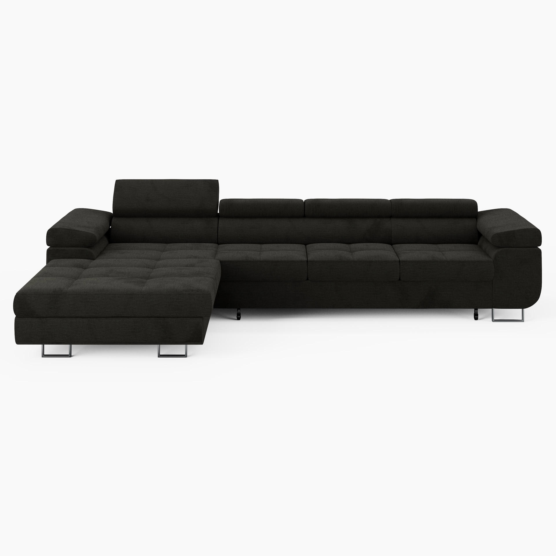 ECKSOFA VEMO CORE PLUS Links Schwarz Velours-Stoff mit Schlaffunktion und Bettkasten - Schwarz, Holz/Metall (350/205cm) - Barchello