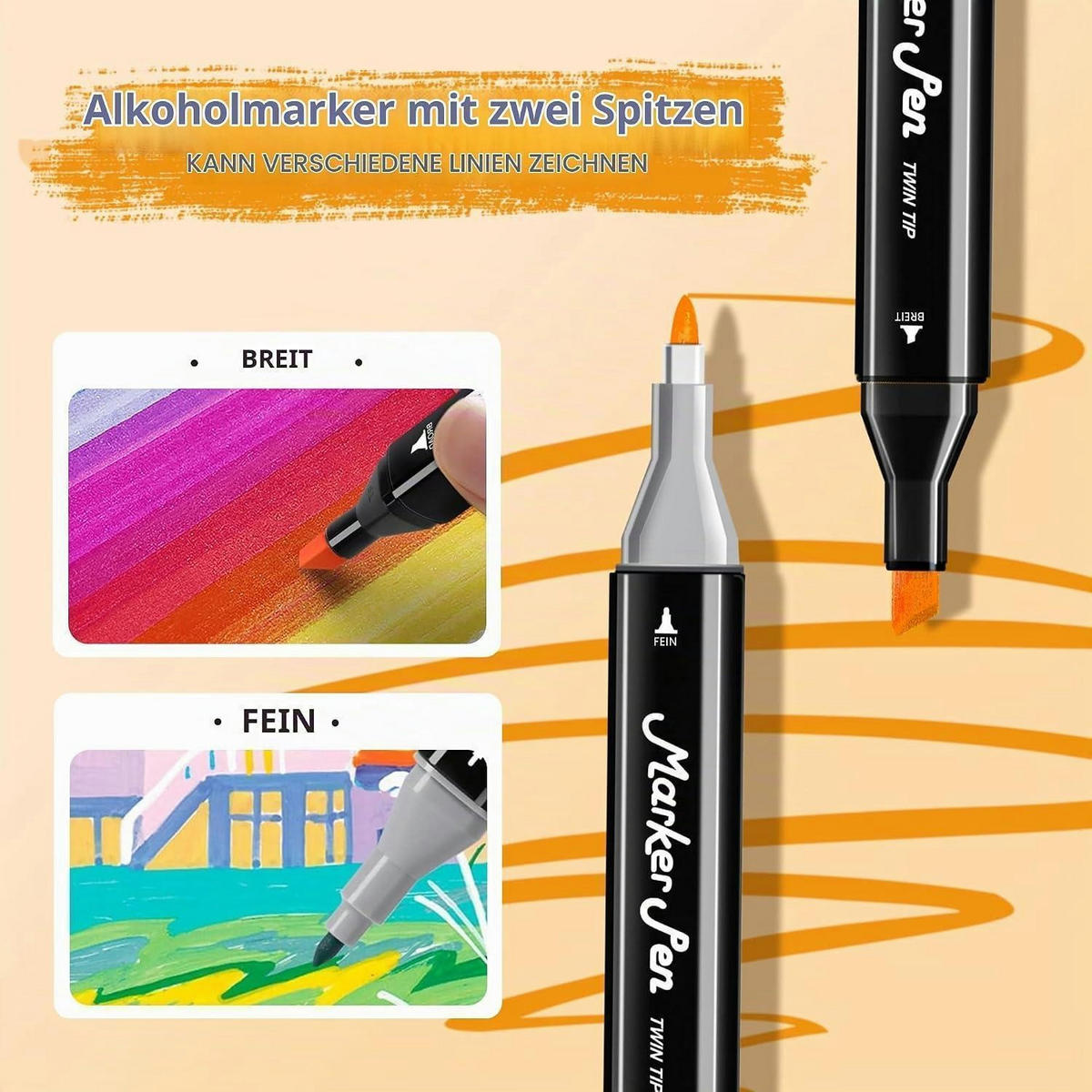 MALSTIFTE Set 80 Farben, Alkohol Marker mit Doppelspitze - Multicolor, Kunststoff (10/8/15cm)