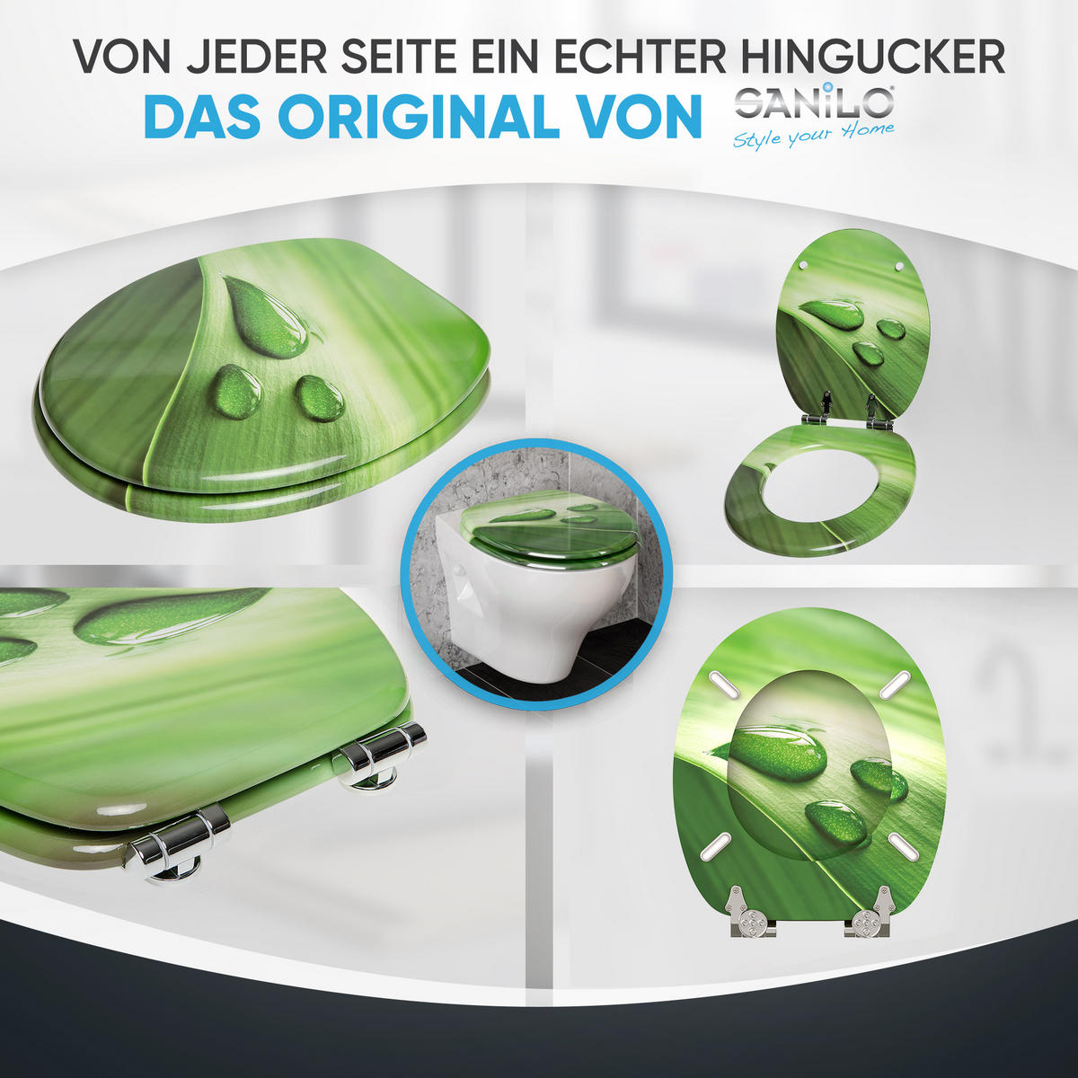 WC-SITZ mit Absenkautomatik Green Leaf - Grün, Holzwerkstoff (38/6/47cm) - Sanilo