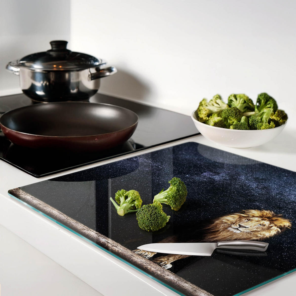 GLASPLATTE 60x52 cm Löwe-Sterne - Braun, Glas (60/52cm) - TULUP