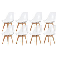 ESSZIMMERSTUHL 8er Set Transparent mit weißem Sitzkissen und Buchenholzbeinen - Transparent, Kunststoff (47.5/82/41cm)