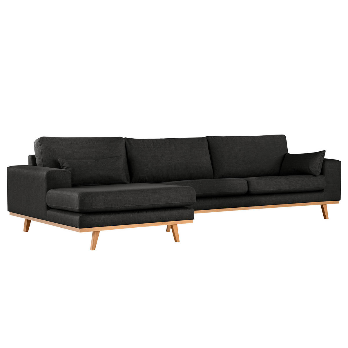 ECKSOFA mit Longchair - Buchefarben/Schwarz, Buchenholz/Textil (281/153cm) - home24