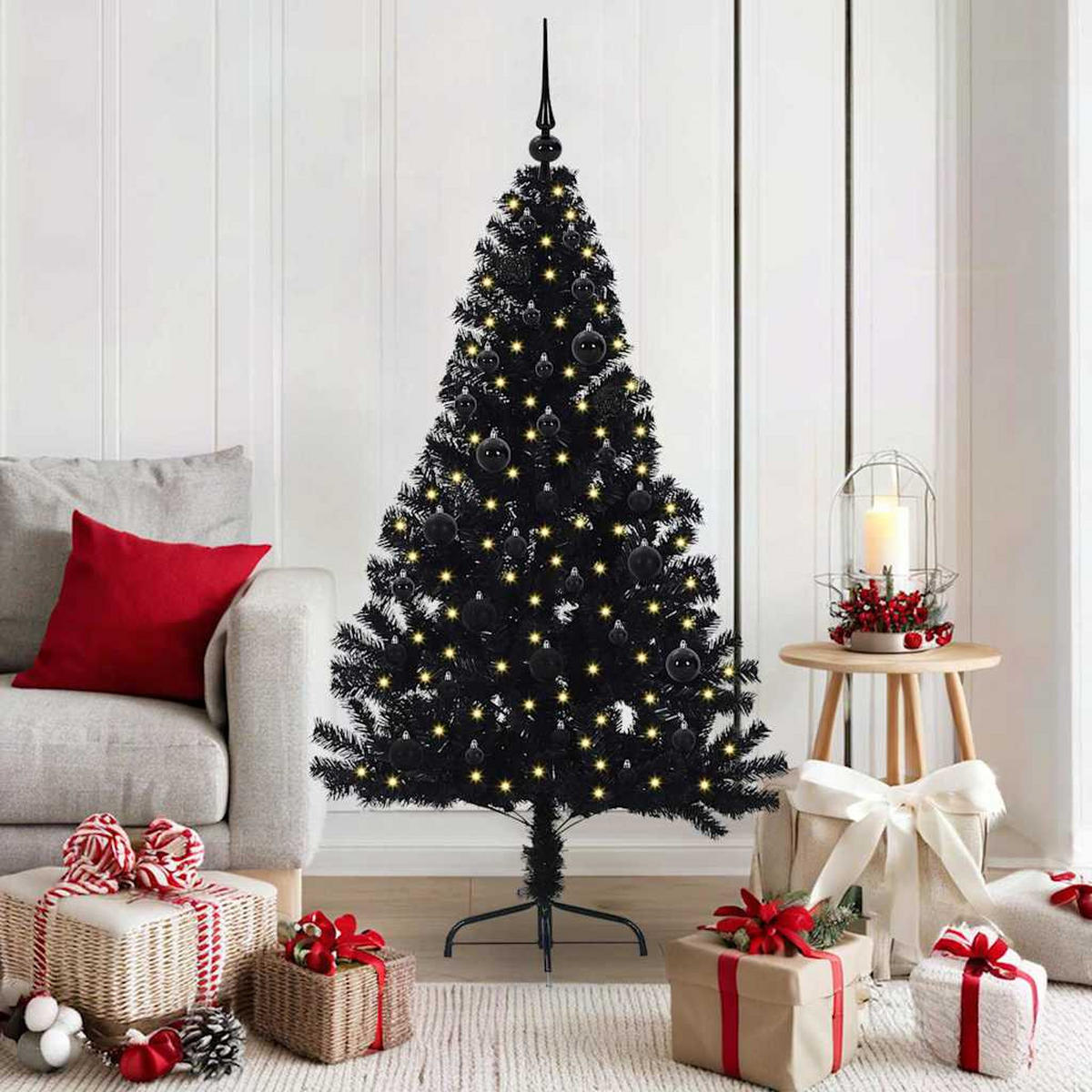 WEIHNACHTSBAUM Künstlicher Vorbeleuchteter Haltbar 95/95/150 cm Schwarz PVC - Schwarz, Kunststoff (150cm) - vidaXL