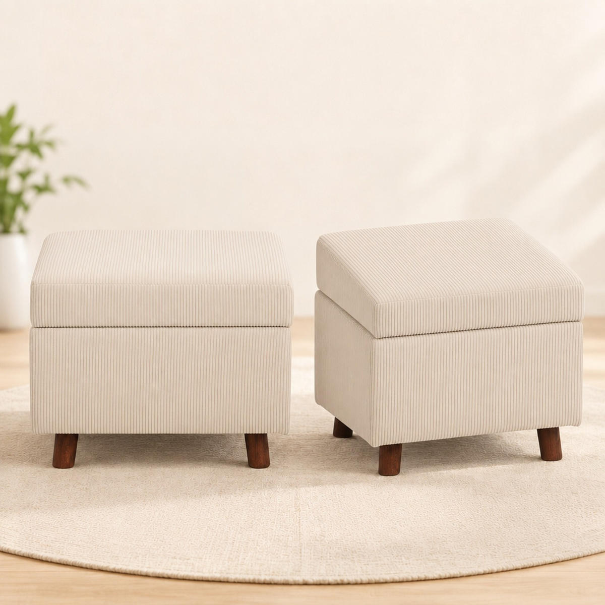TABURET Bej catifea reiată cu spațiu de depozitare 40 cm - bej, material textil/compozit lemnos (46/40/40cm) - Relaxdays