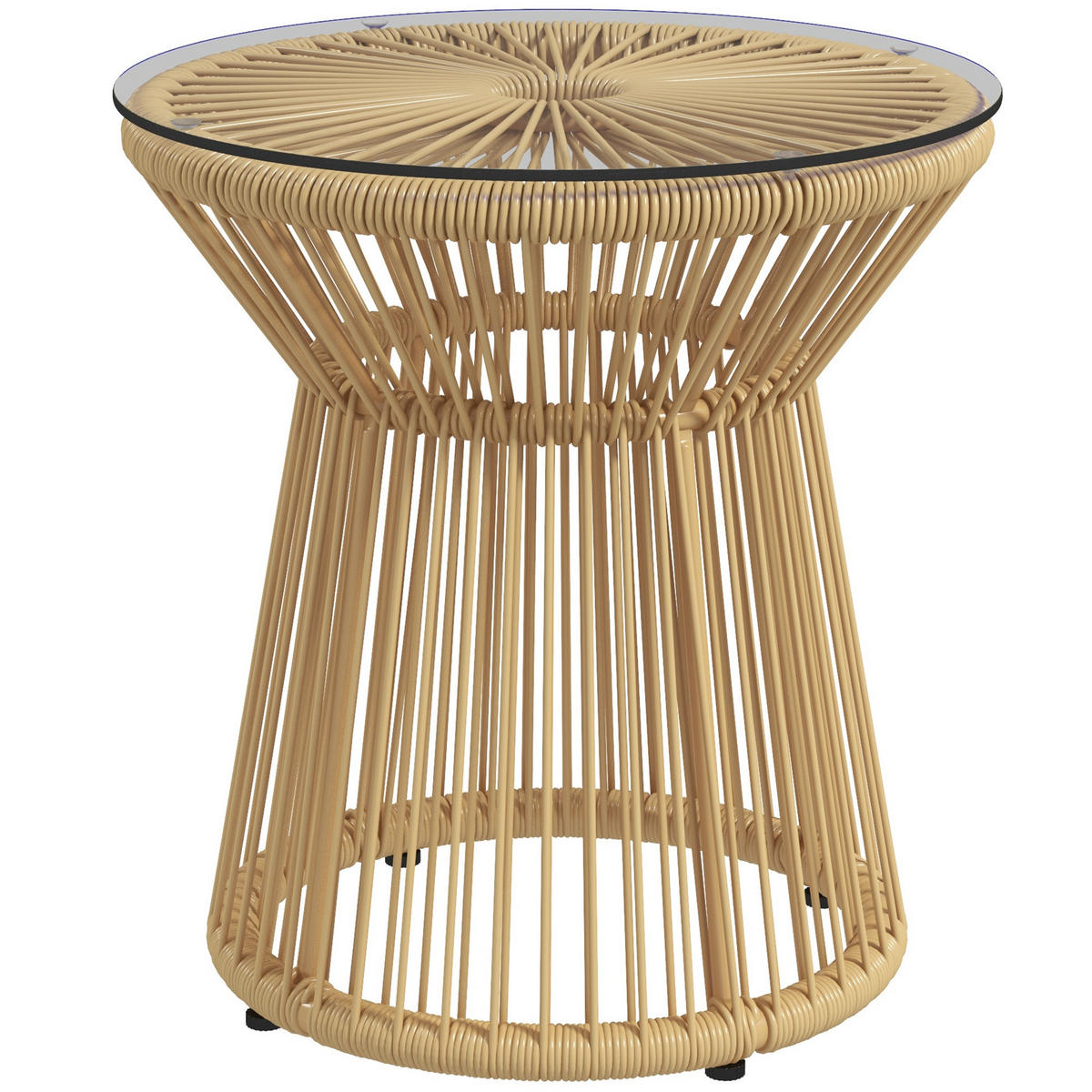 BEISTELLTISCH DE-06639 mit Glasplatte & PE-Rattan Beige - Beige, Kunststoff/Metall (40/40/42cm) - ComfortXL