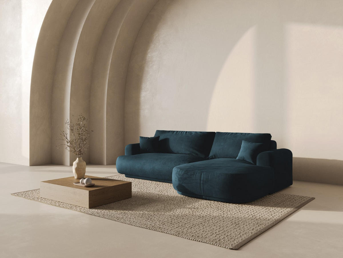 SCHLAFSOFA modular mit Bettkasten rechts Ella aus Samt petrol 5 Sitzplätze - Petrol, Textil (174/271cm) - Micadoni
