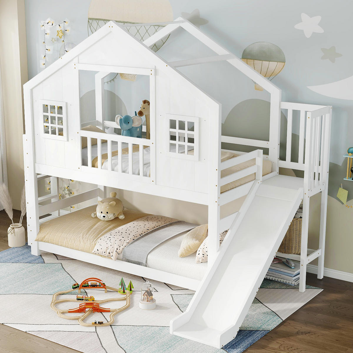 HOCHBETT 90x200 cm Rutsche Hausdesign weiß - Weiß, Holz (90/200cm) - LEBENLANG