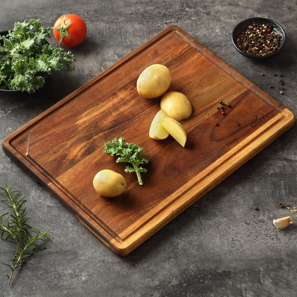 SCHNEIDEBRETT-SET 3-TEILIG - Akaziefarben, Holz (1/1cm) - Oleio