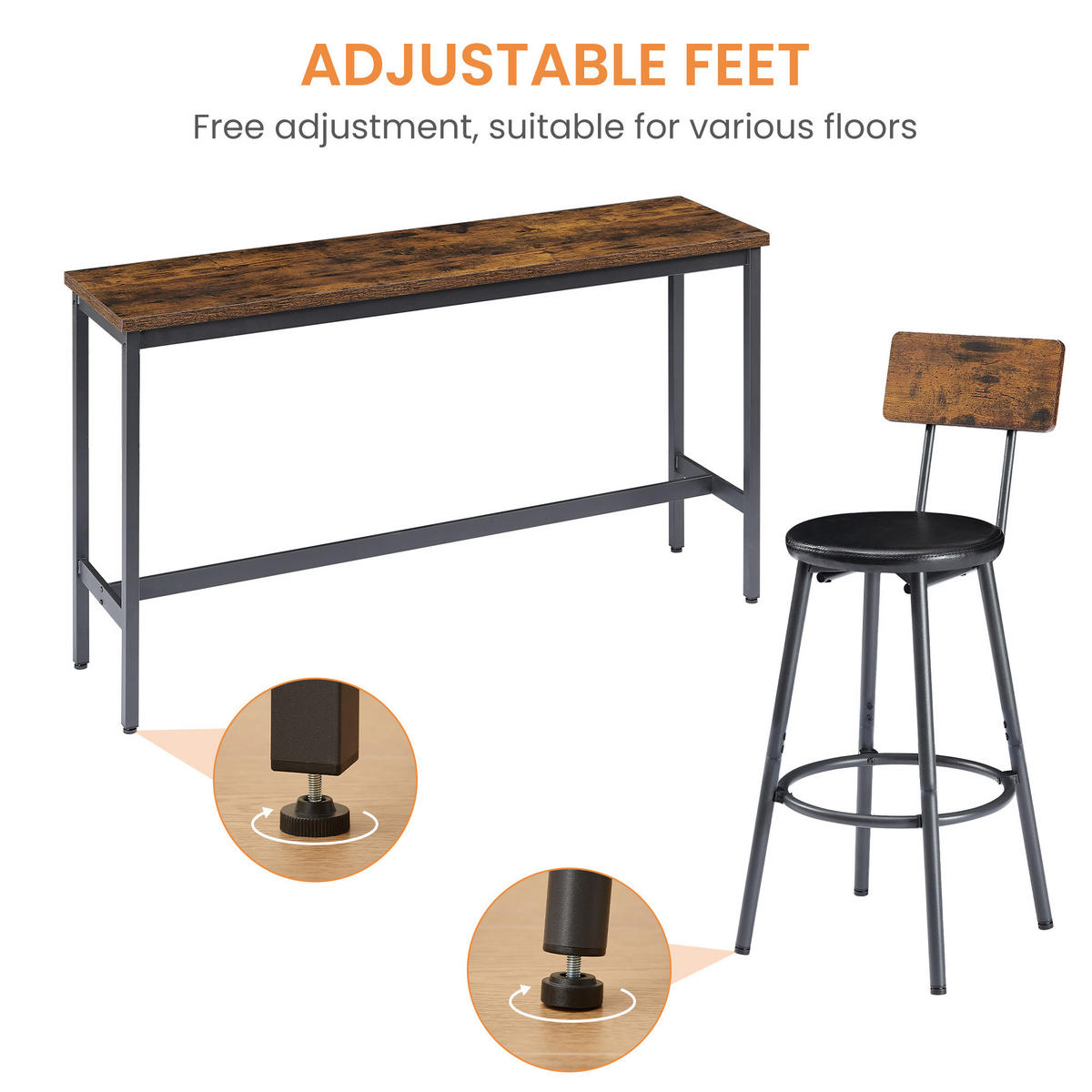 BARTISCH-SET DE-39321 3-teilig mit PU-Barhockern Braun - Braun, Holzwerkstoff (160/94.5/40cm) - ComfortXL