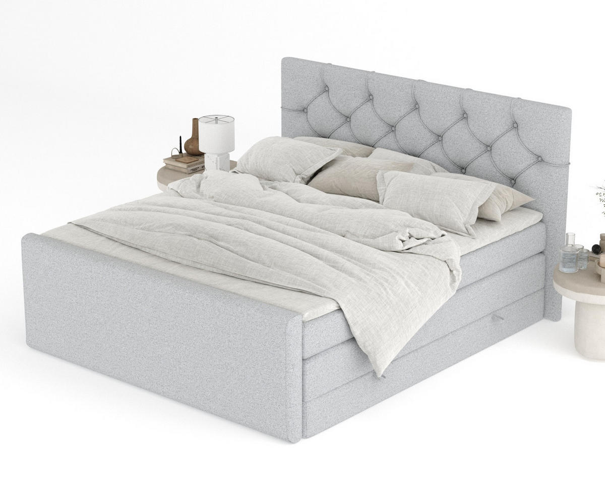 BOXSPRINGBETT Hugo Hellgrau 160/200 cm - Hellgrau/Schwarz, Holz/Holzwerkstoff (160/200cm) - Maison de Reve