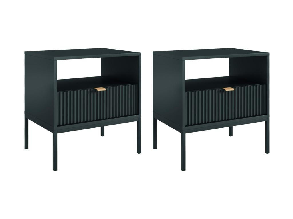 2ER-SET Nachttische mit 1 Schublade & 1 Ablage - Schwarz - LIOUBA - Schwarz, Holz (39/56/54cm) - Pascal Morabito