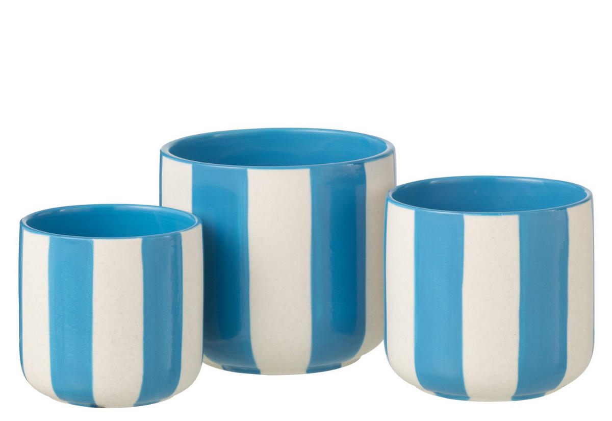 BLUMENTOPF GESTREIFT Blau - Blau, Keramik (15/14cm) - J-Line