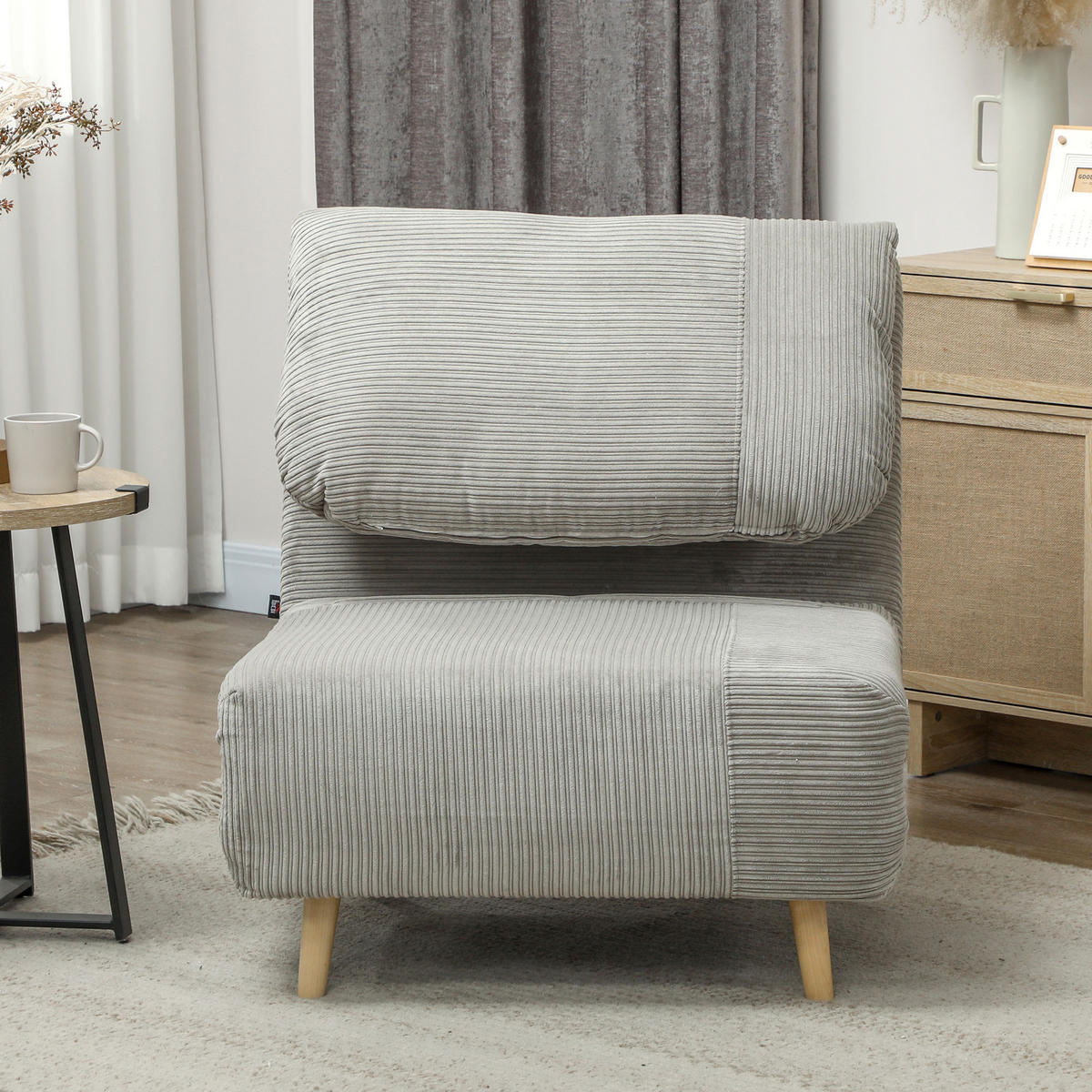 2-IN-1 Schlafsofa Schlafsessel Klappmatratze Gästebett Klappbett Grau - Naturfarben/Grau, Holz/Textil (89/83/82cm) - HOMCOM