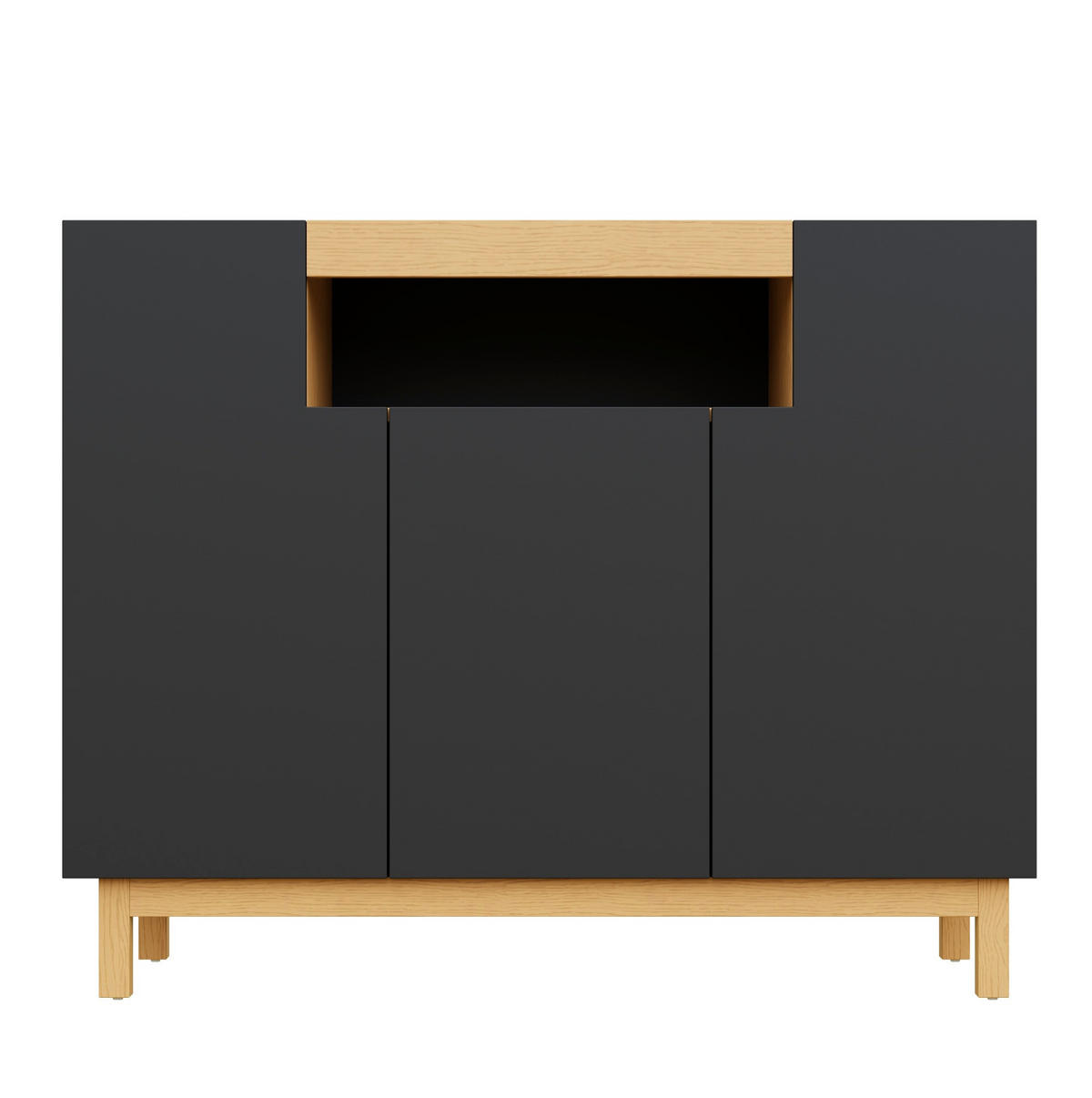 SIDEBOARD 120.5/42/96 cm Schwarz aus Spanplatte mit 3 Türen - Schwarz, Holzwerkstoff (42/96/120.5cm) - OKMYHOME