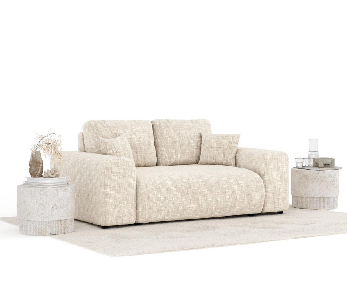 2-SITZER-SOFA Zanzibar Creme Webstoff - Creme/Schwarz, Holz/Holzwerkstoff (178/79/108cm) - Maison de Reve